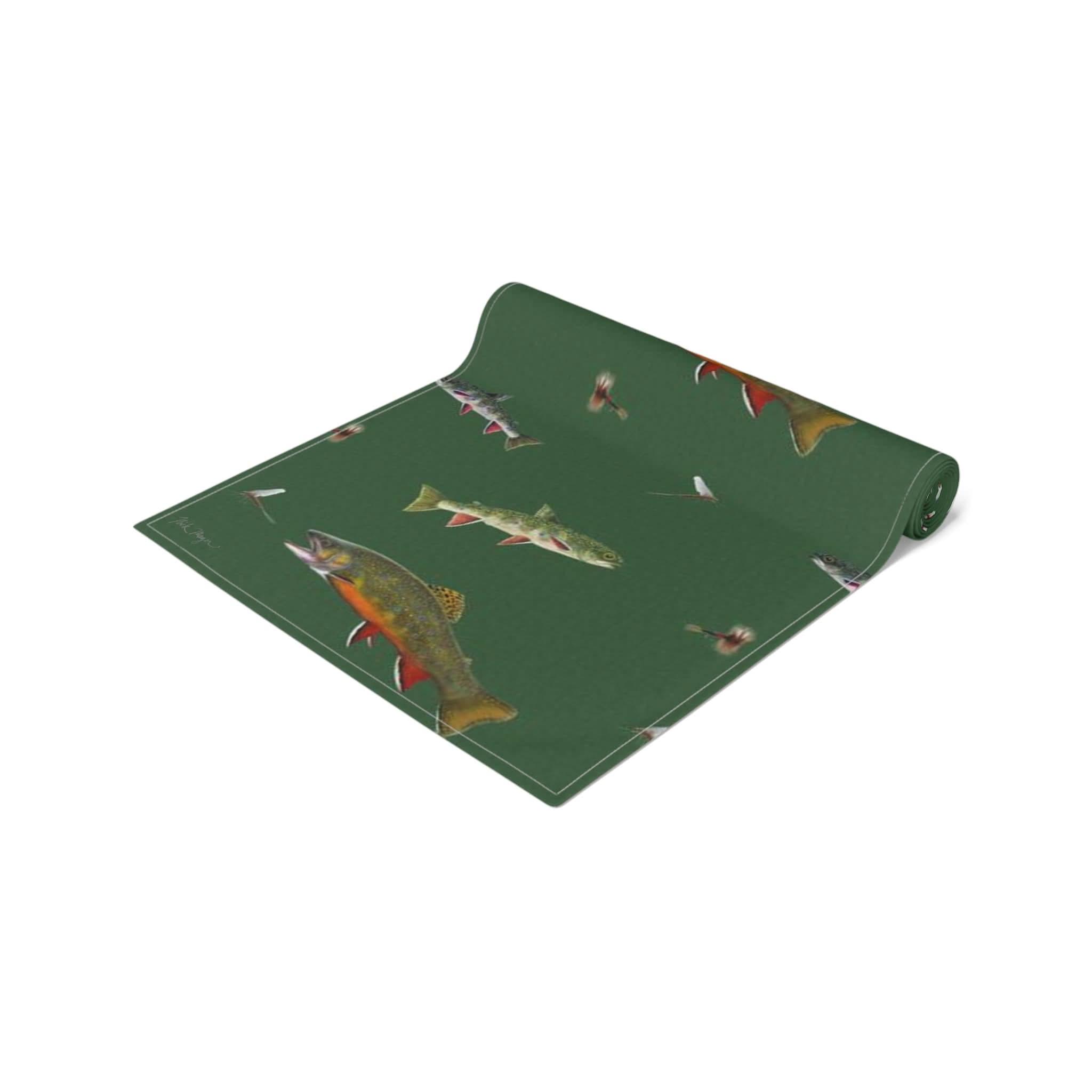 Brook Trout & Flies Cotton Table Runner