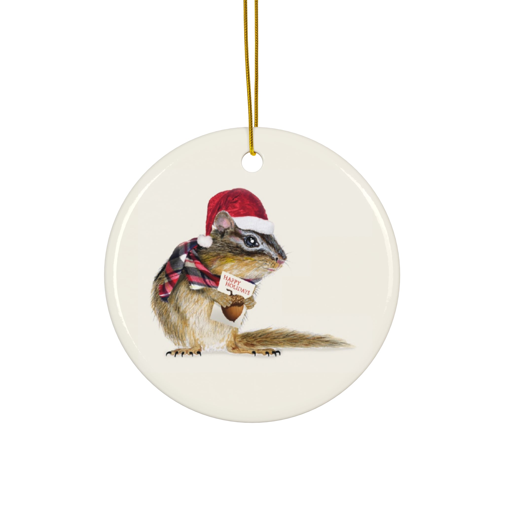 Holiday Chipmunk Ceramic Ornament