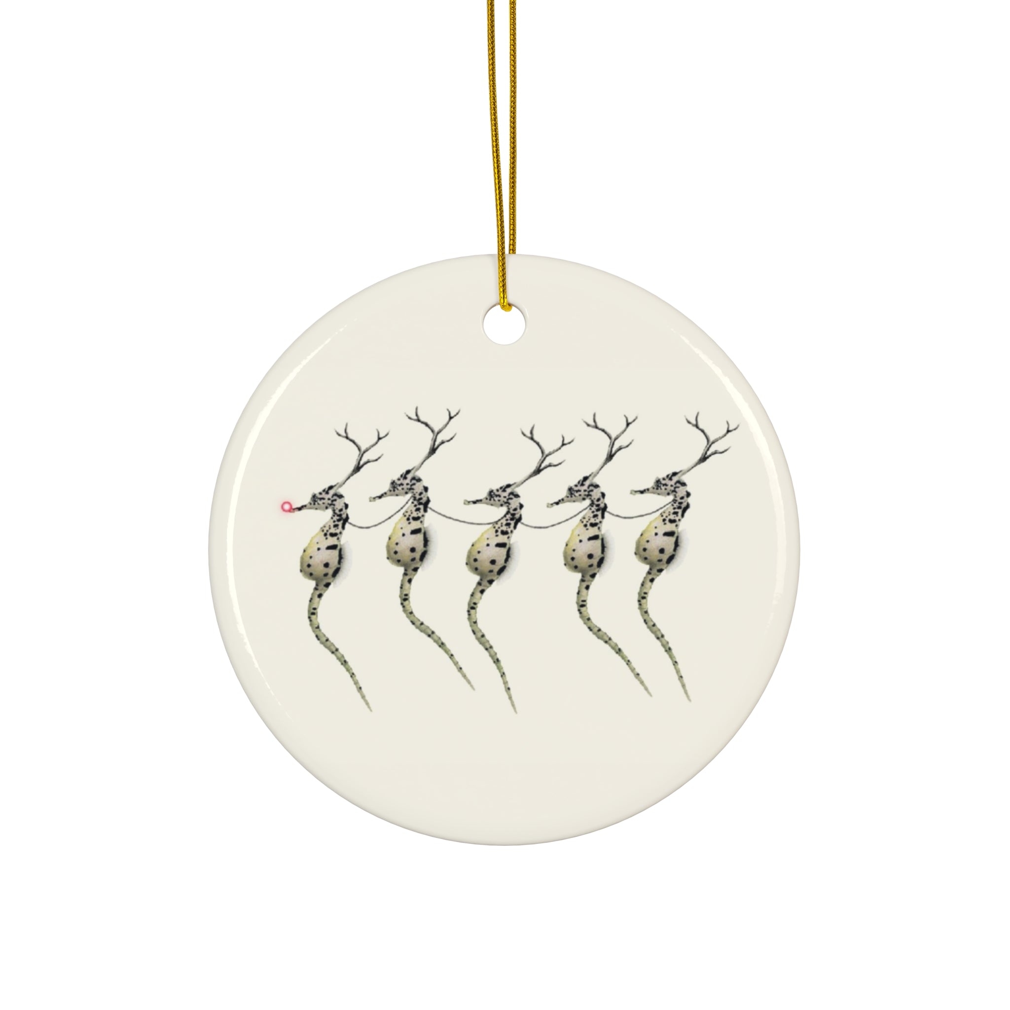 Santa's Seahorses Ceramic Ornament