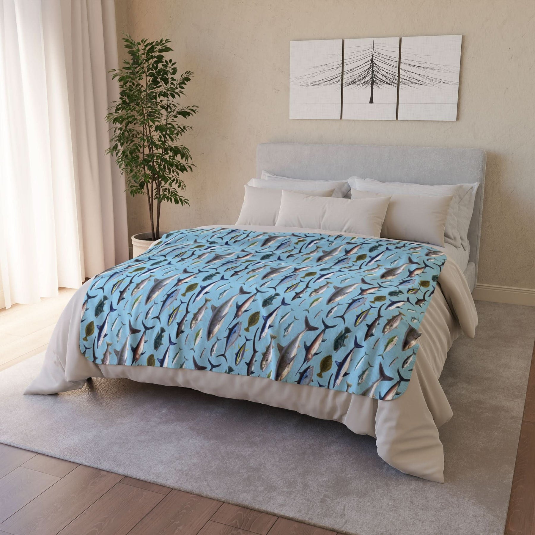 NE Fish Super Soft Fleece Sherpa Blanket