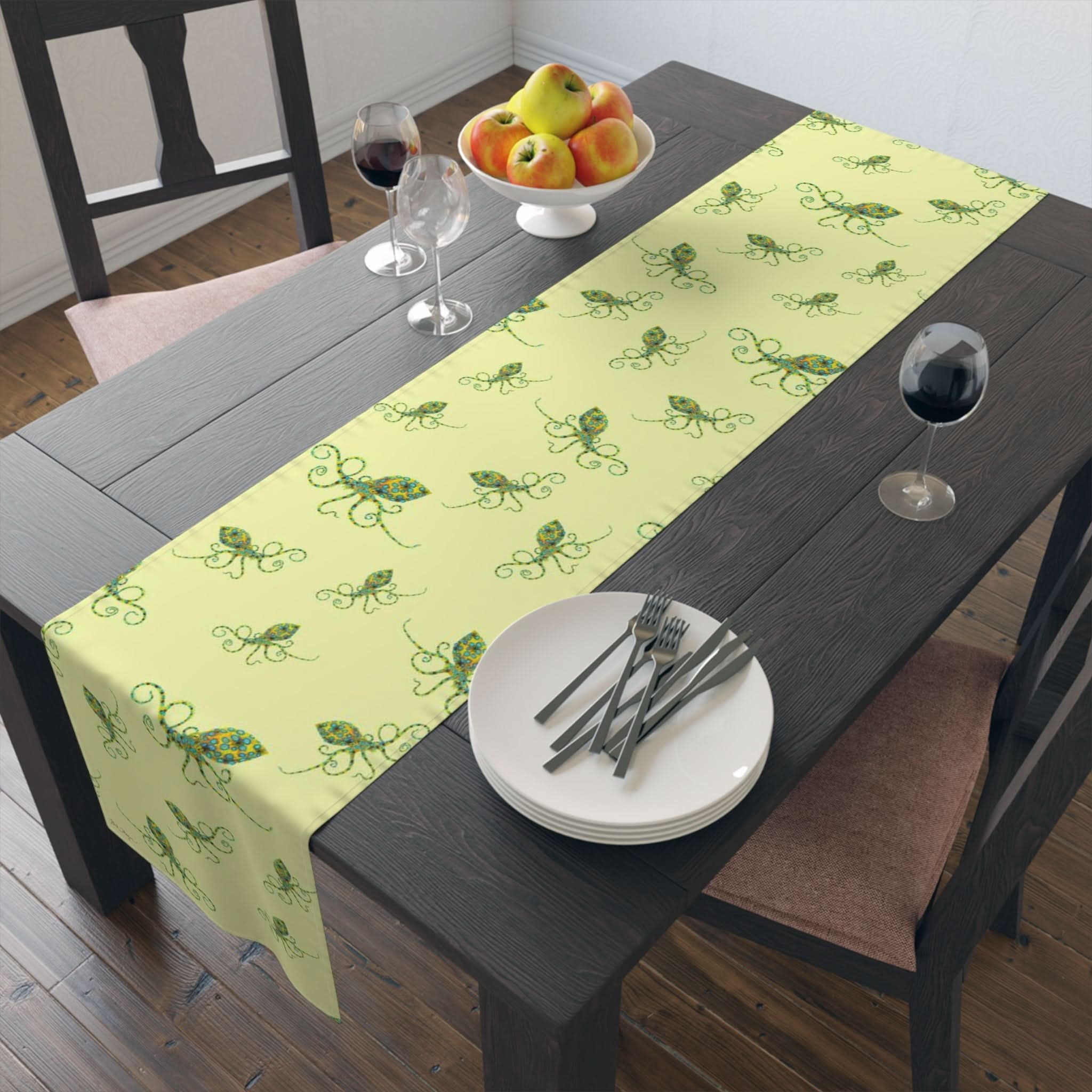 Yellow Octopus Cotton Table Runner