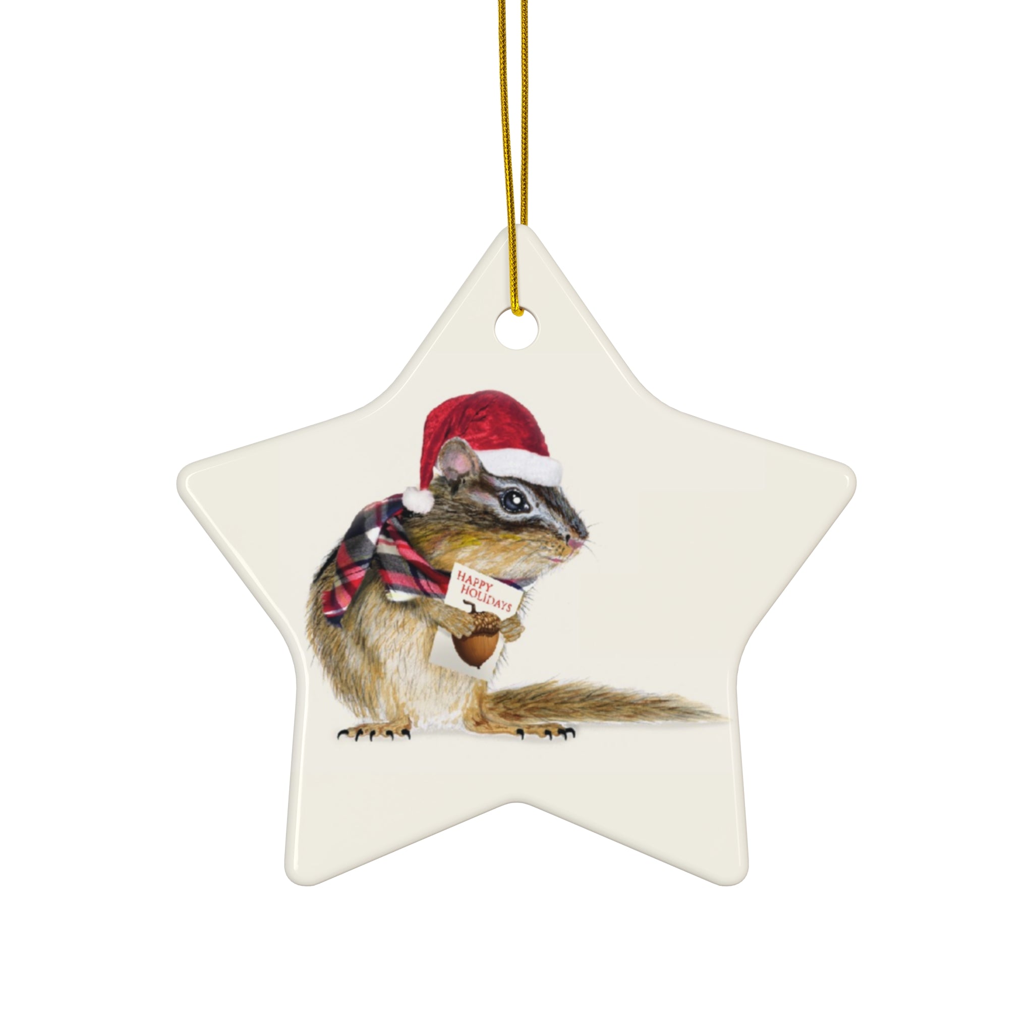 Holiday Chipmunk Ceramic Ornament