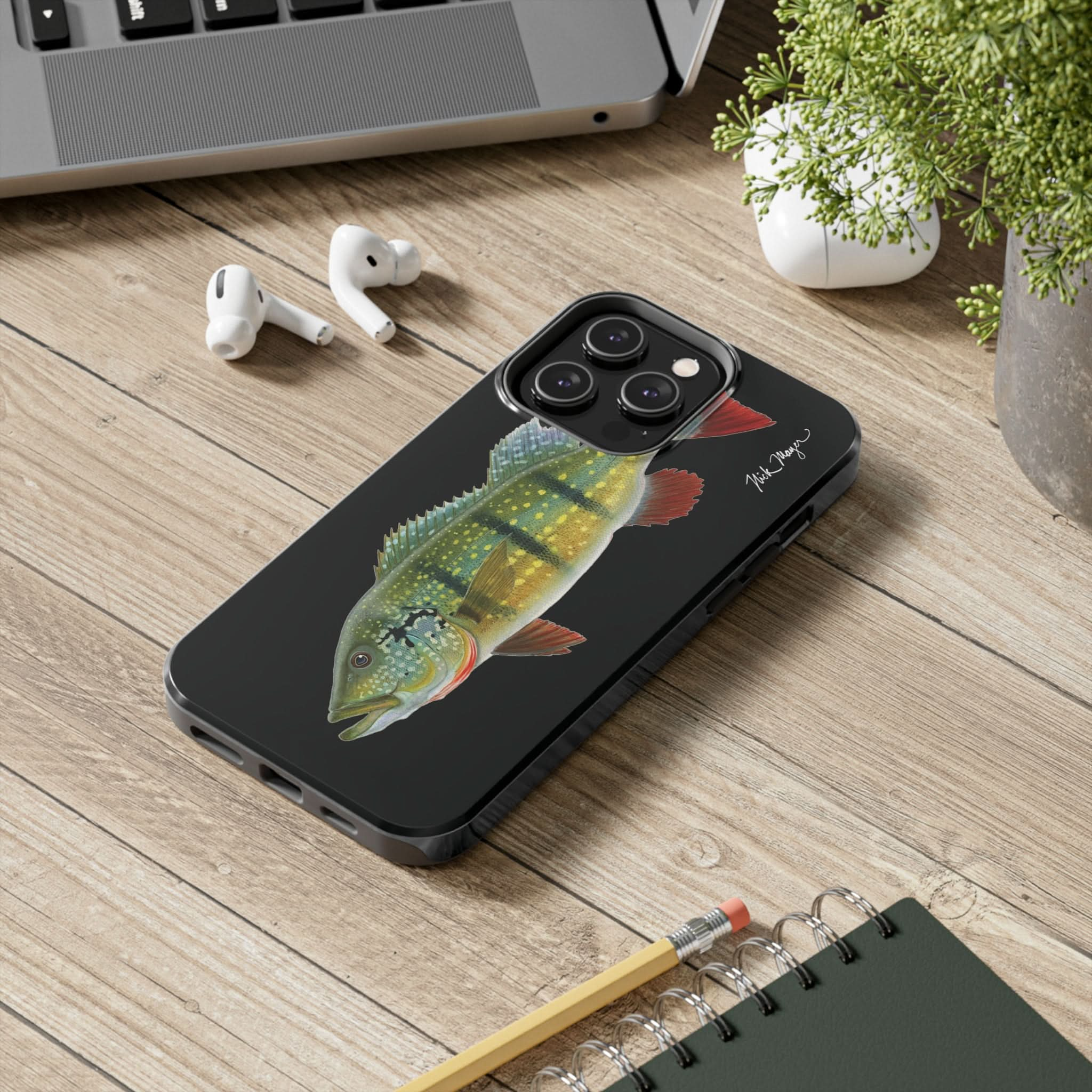 Peacock Bass Black iPhone Case