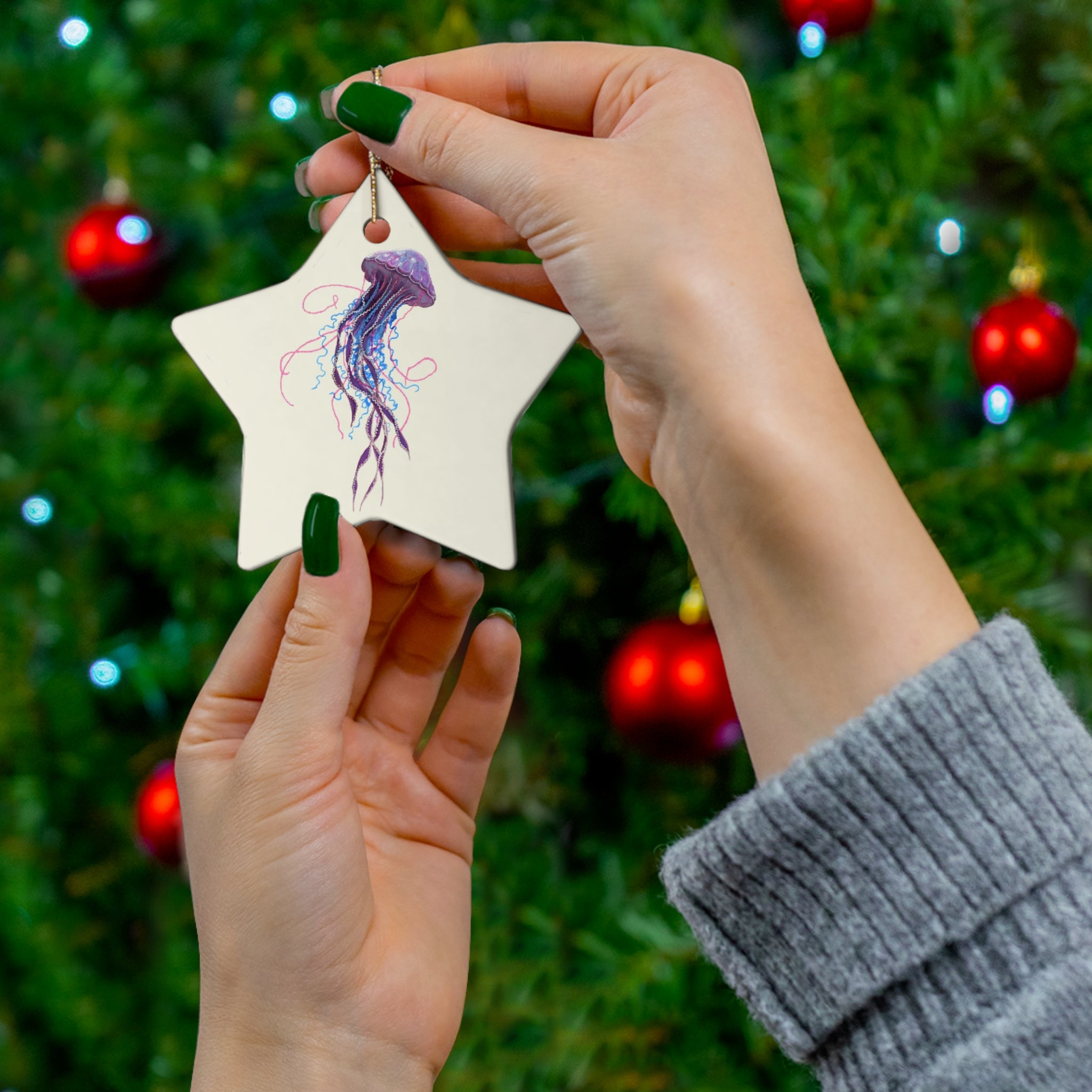 Purple Jellyfish 2 Ceramic Ornament