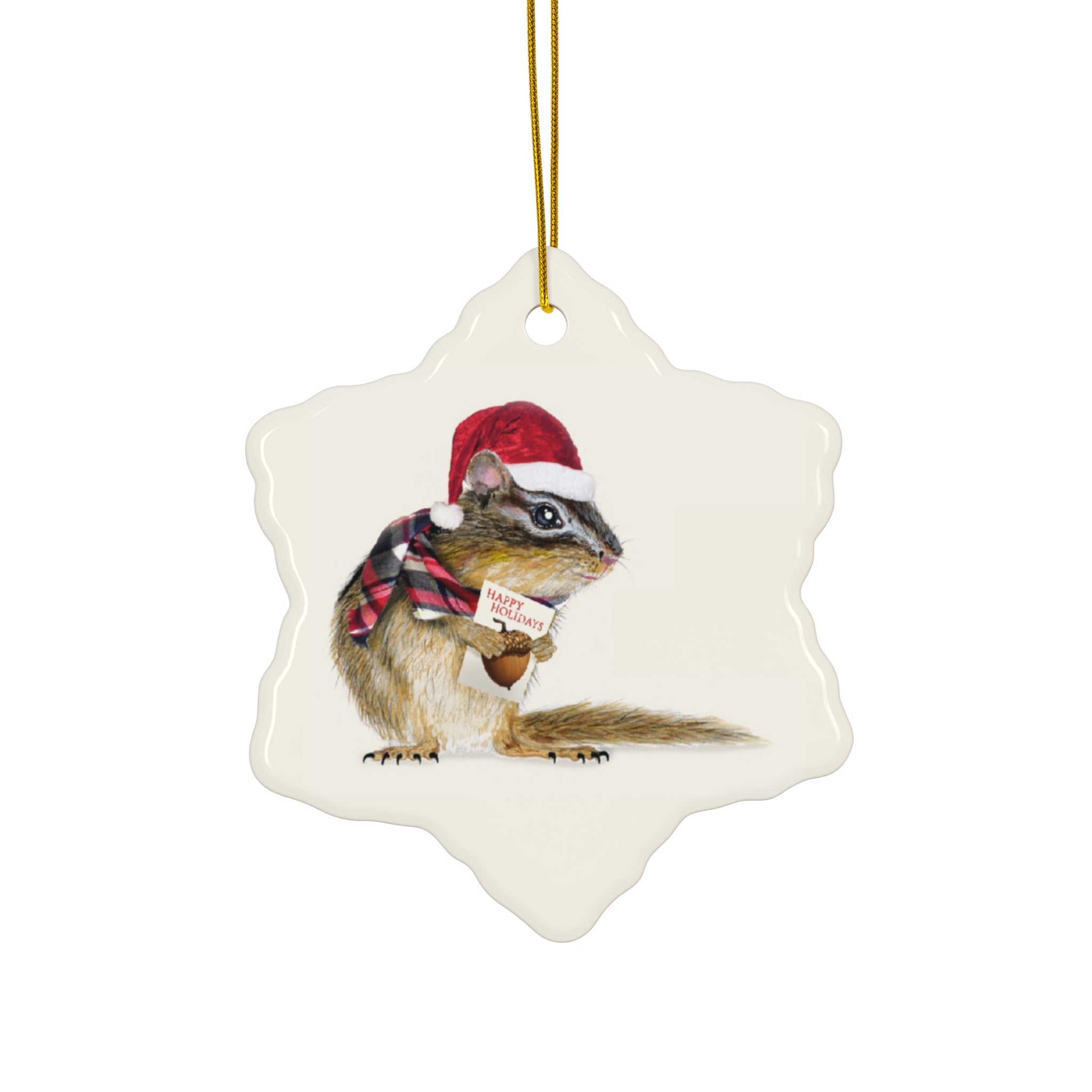 Holiday Chipmunk Ceramic Ornament