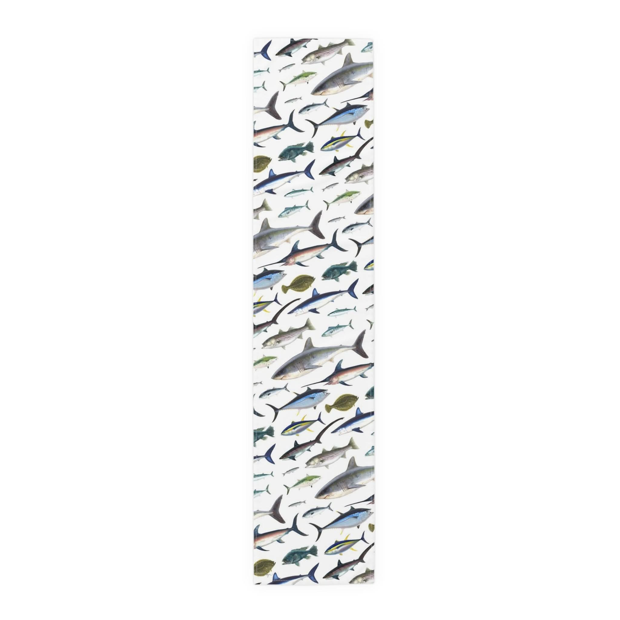 NE Fish White Cotton Table Runner