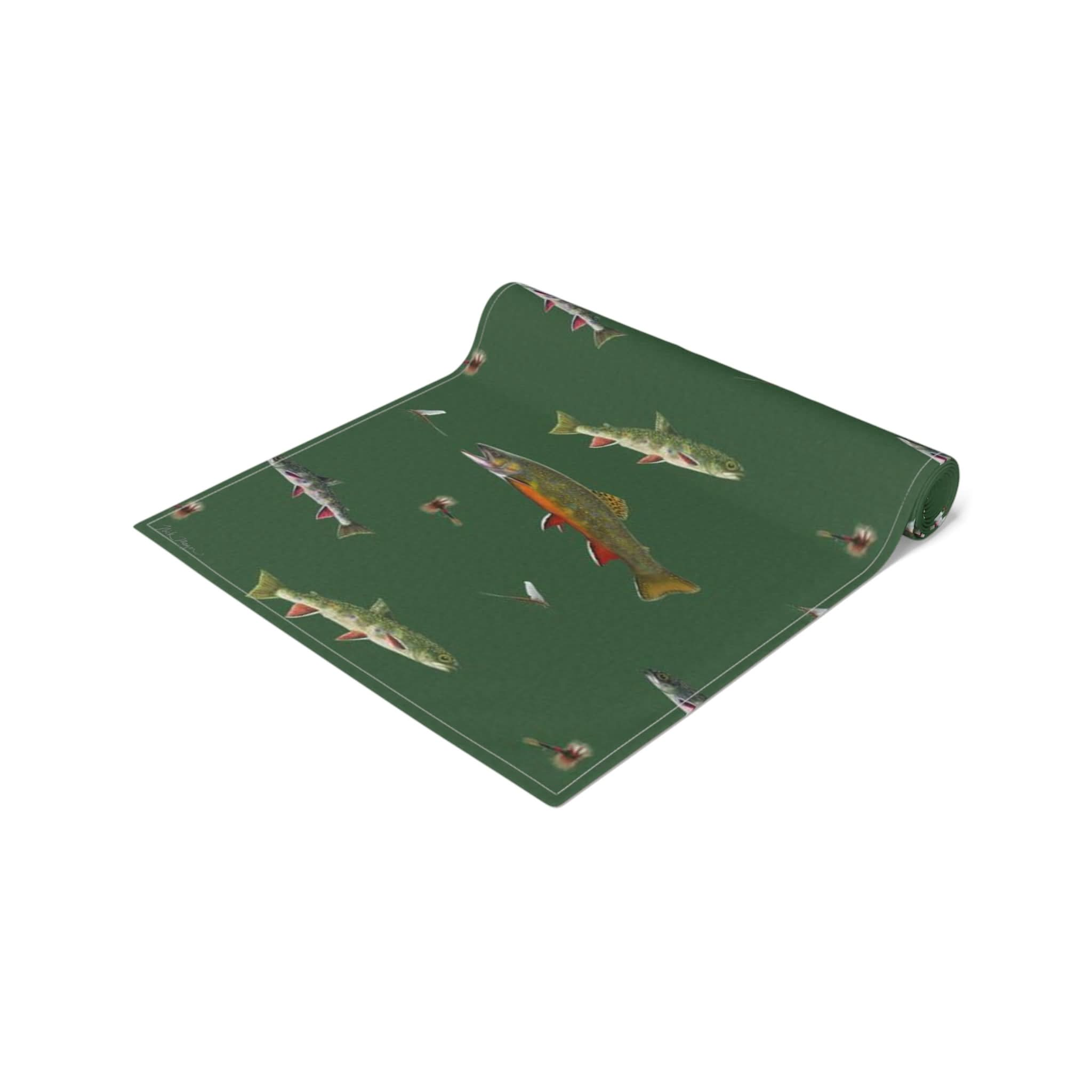 Brook Trout & Flies Cotton Table Runner