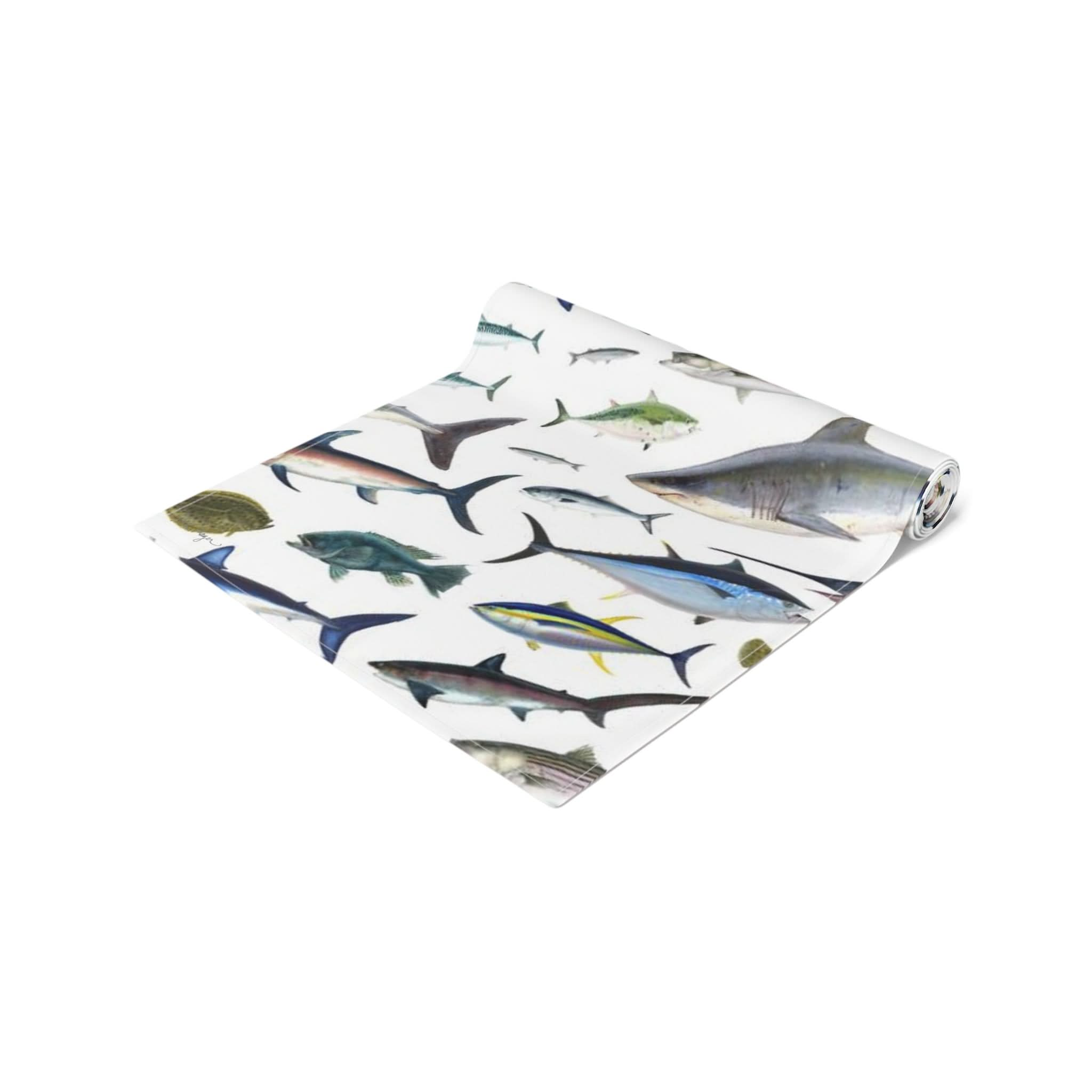 NE Fish White Cotton Table Runner