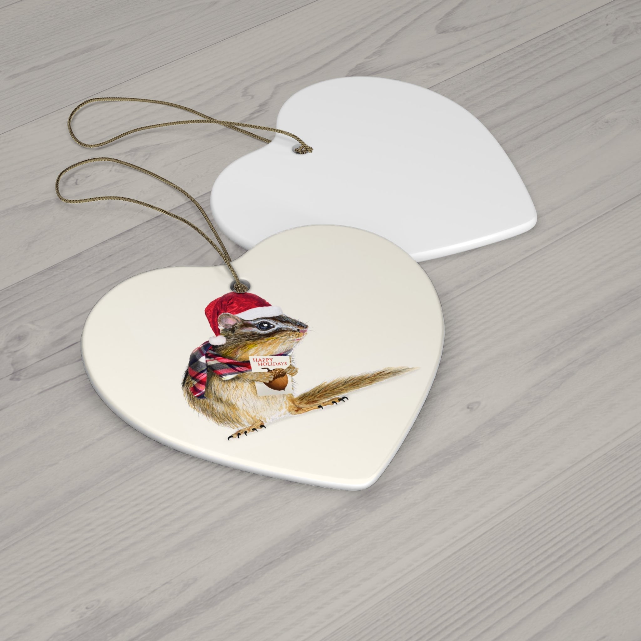 Holiday Chipmunk Ceramic Ornament