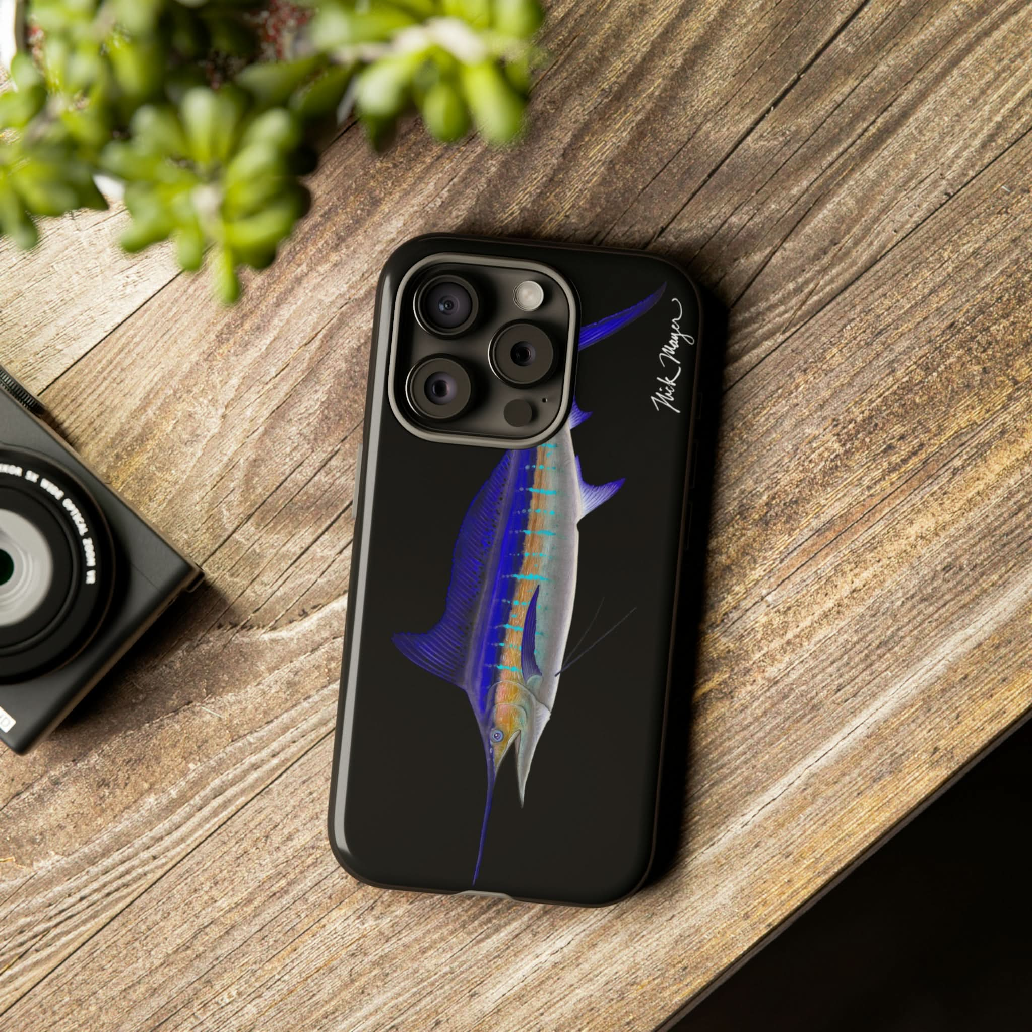 Striped Marlin Black iPhone 15 Case