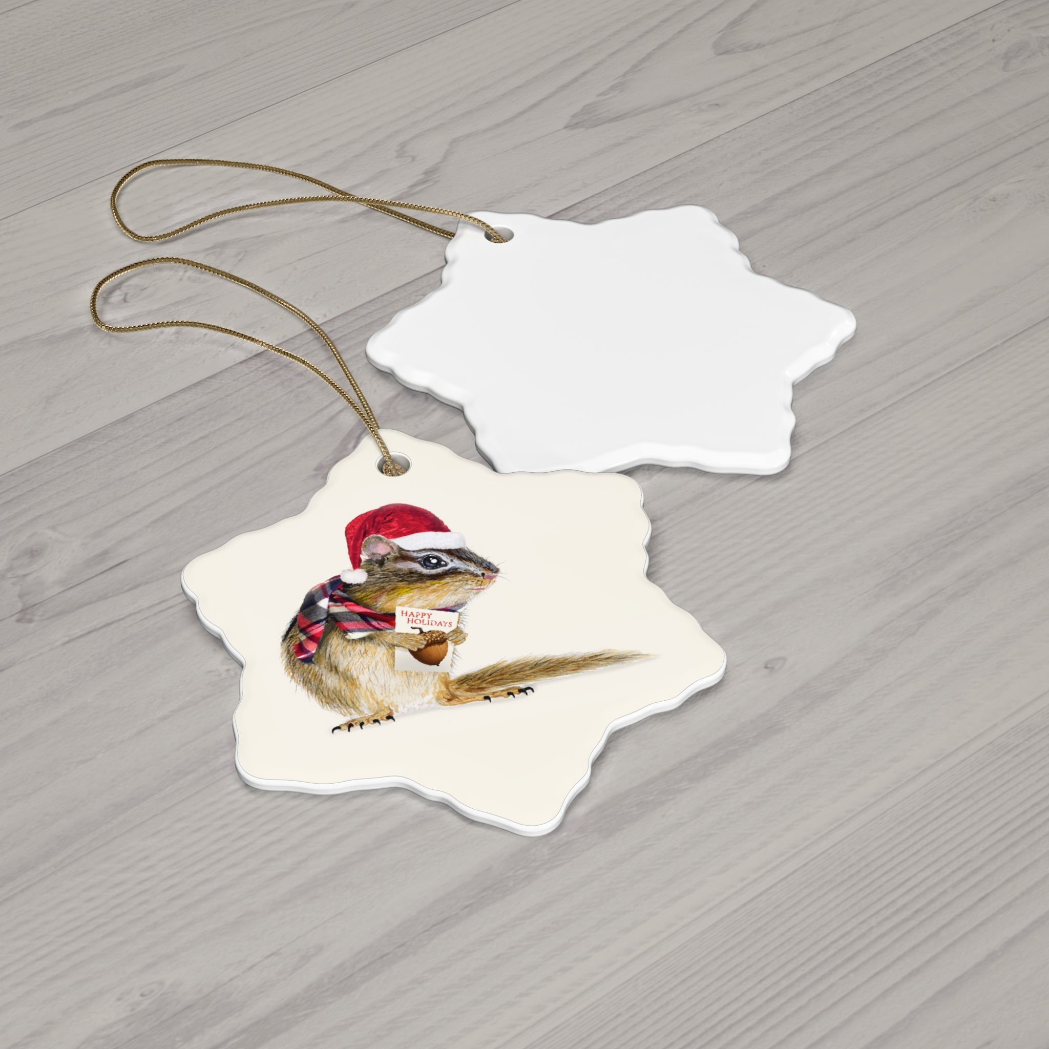 Holiday Chipmunk Ceramic Ornament