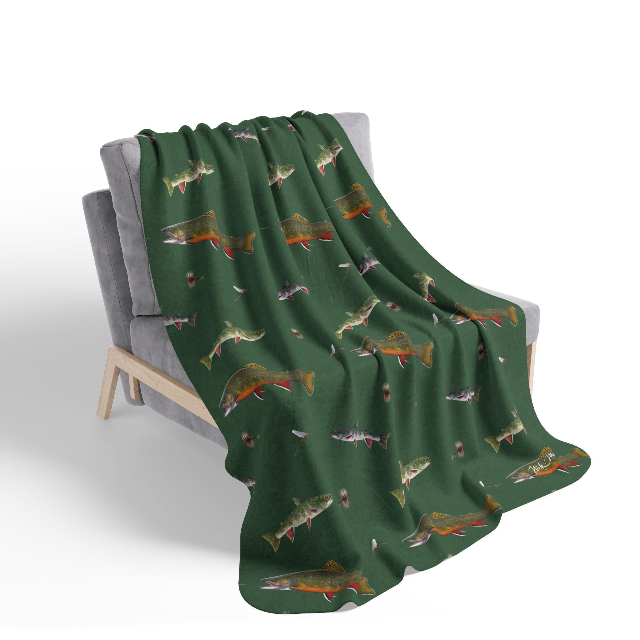 Brook Trout & Mayflies Super Soft Sherpa Blanket