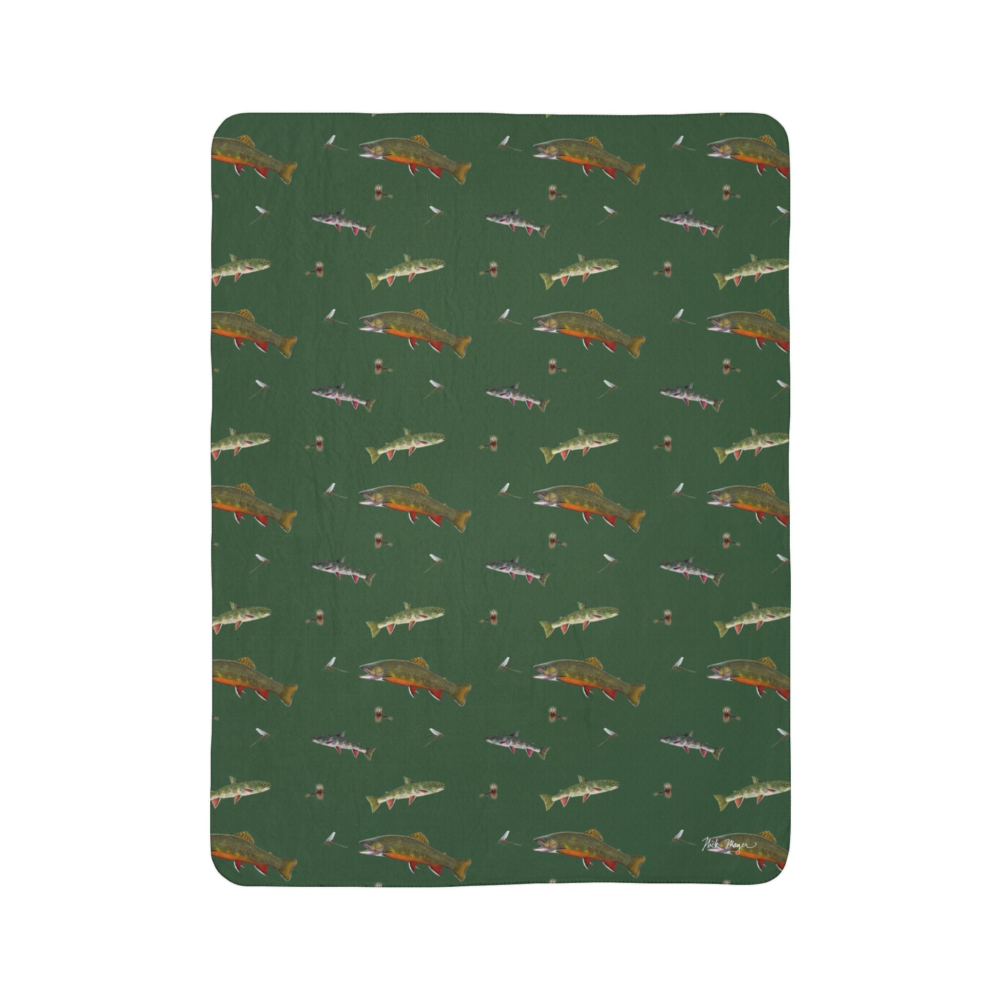 Brook Trout & Mayflies Super Soft Sherpa Blanket