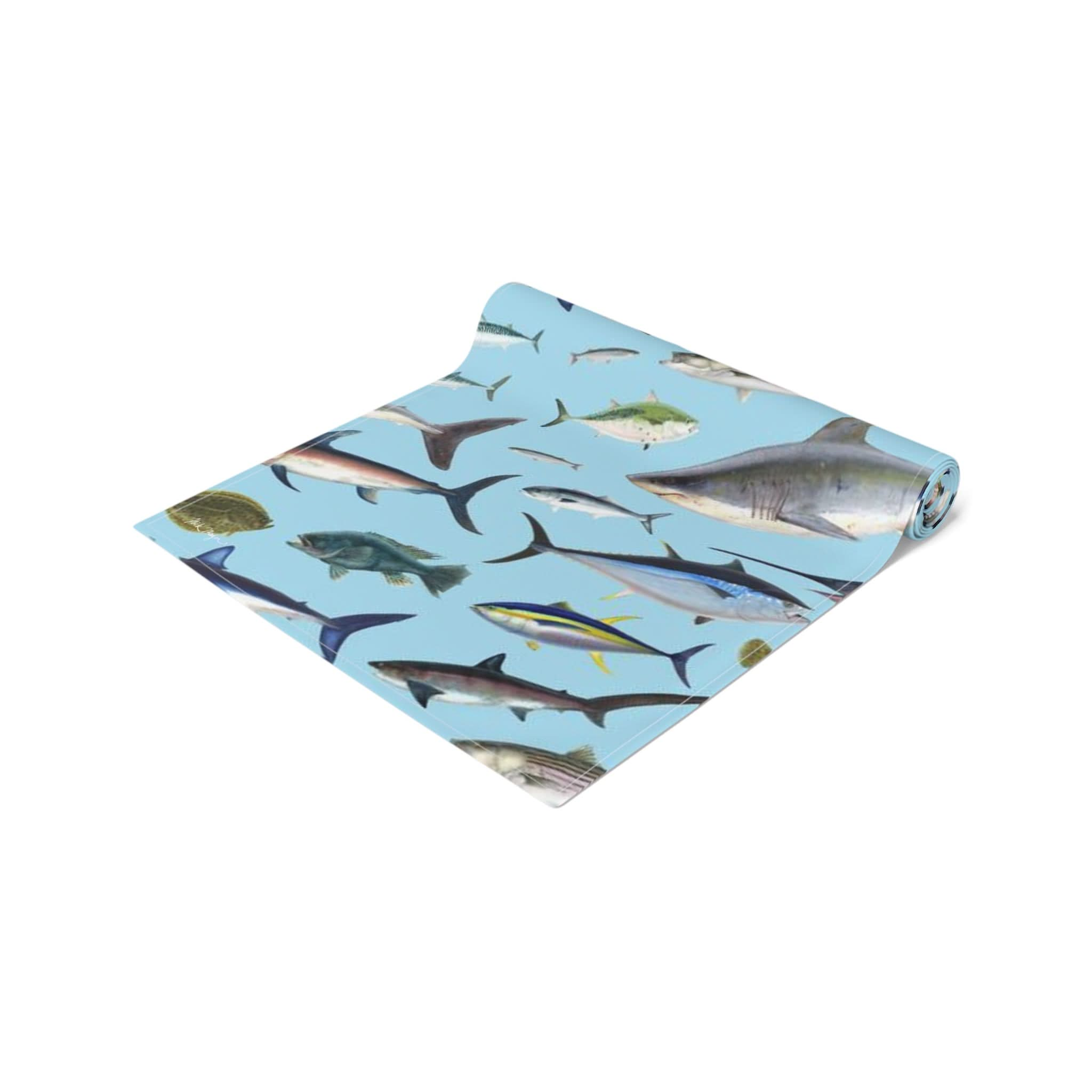 NE Fish Blue Cotton Table Runner