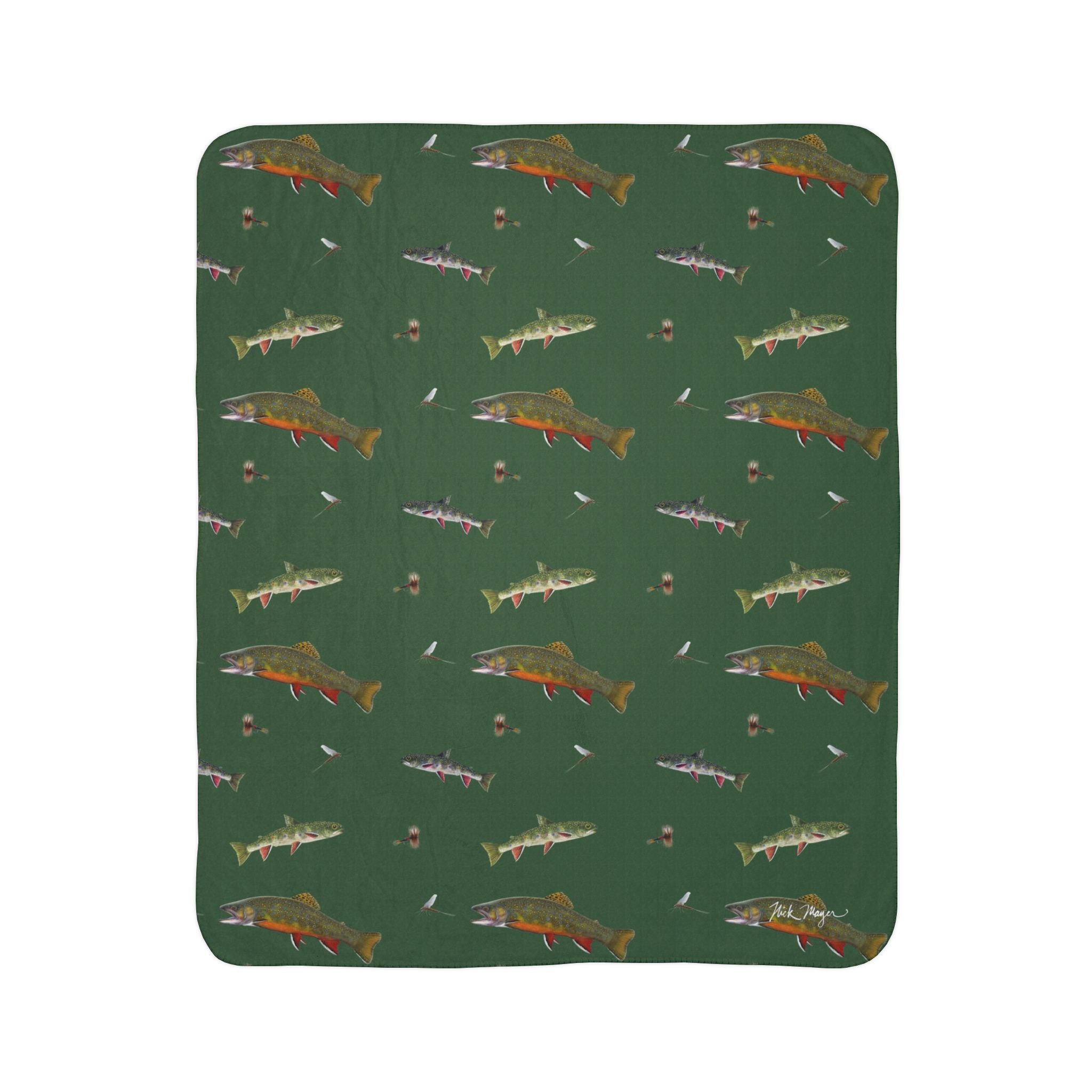 Brook Trout & Mayflies Super Soft Sherpa Blanket