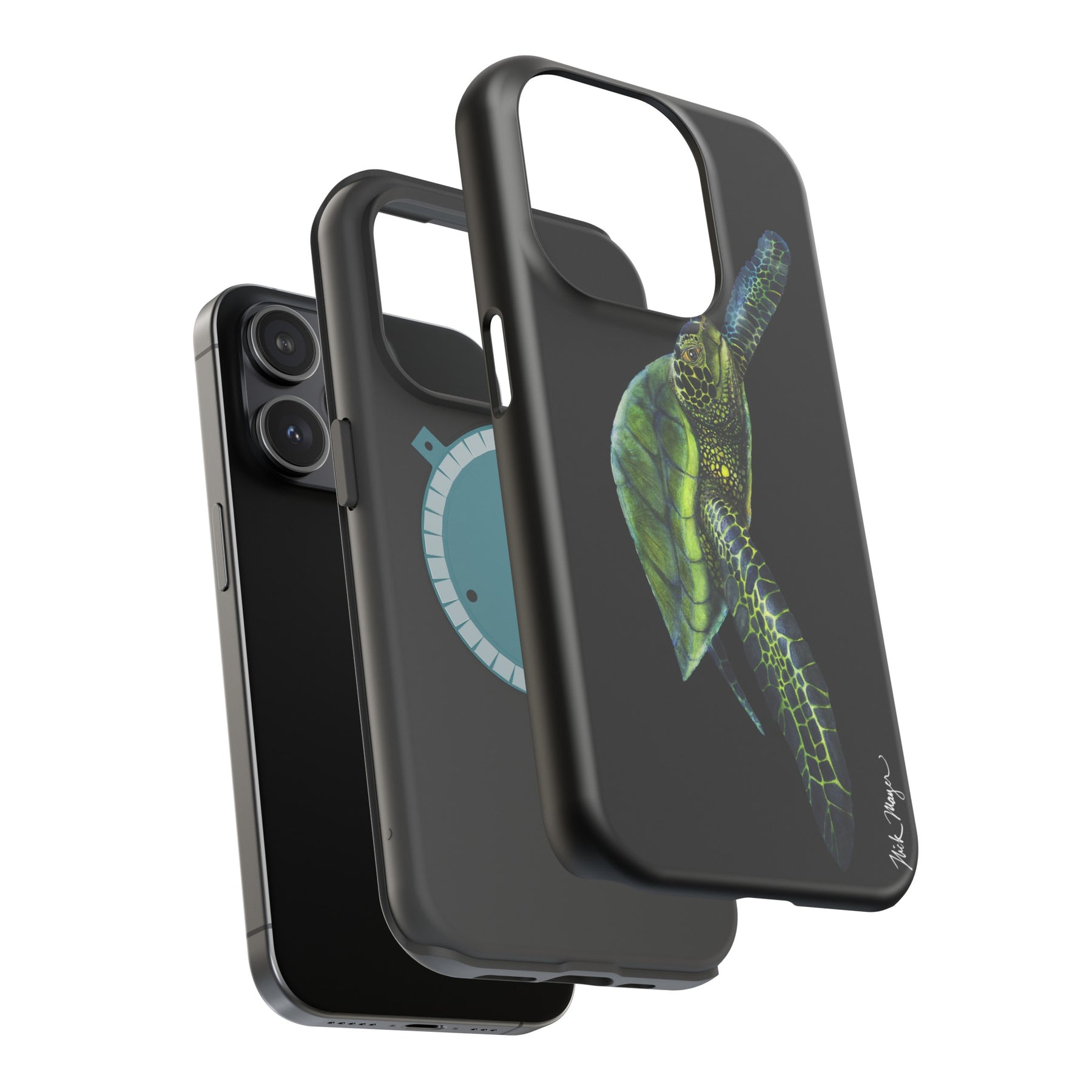 Green Sea Turtle MagSafe Black iPhone Case