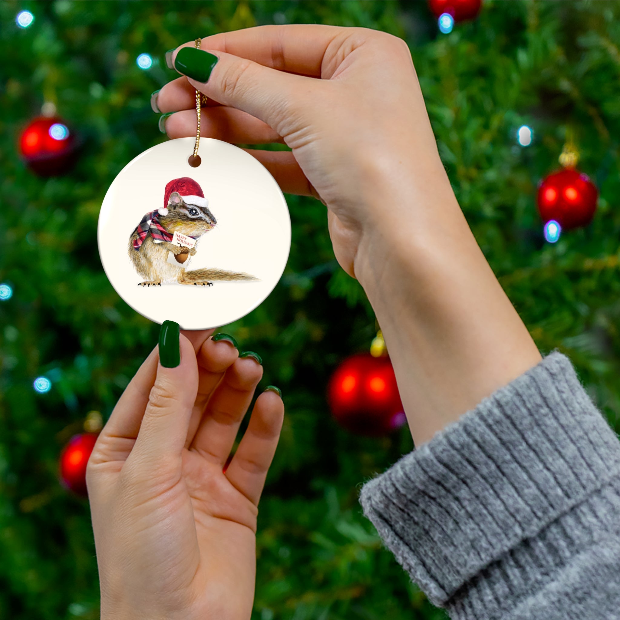 Holiday Chipmunk Ceramic Ornament