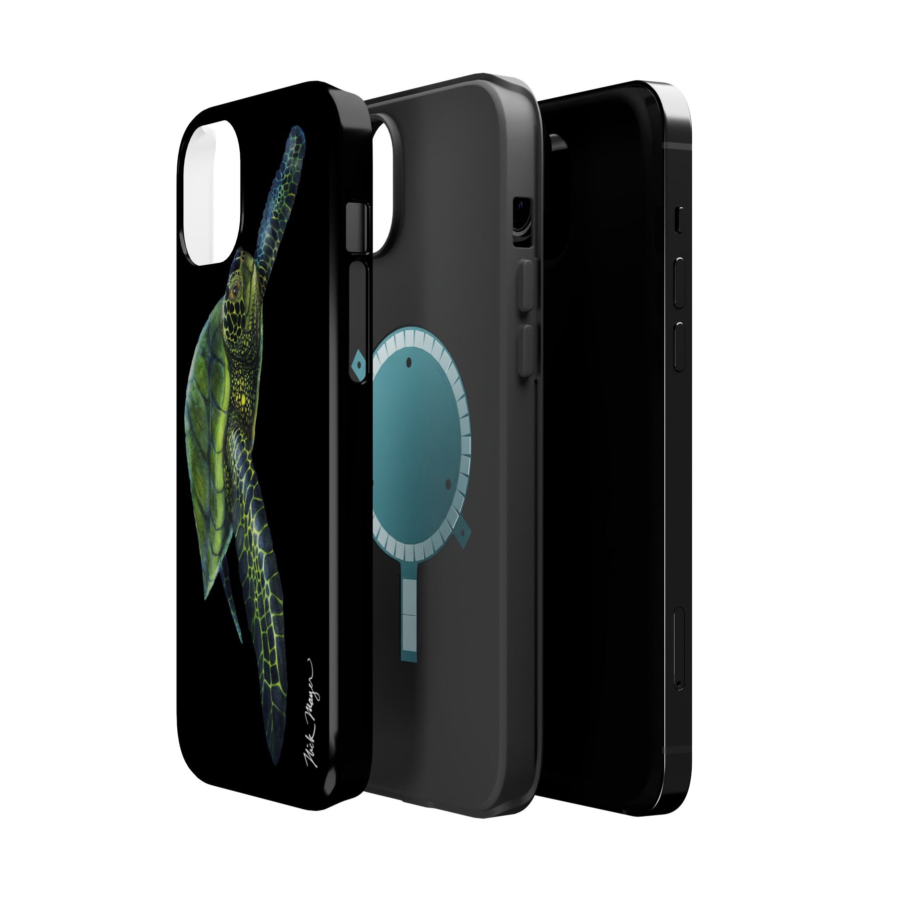 Green Sea Turtle MagSafe Black iPhone Case