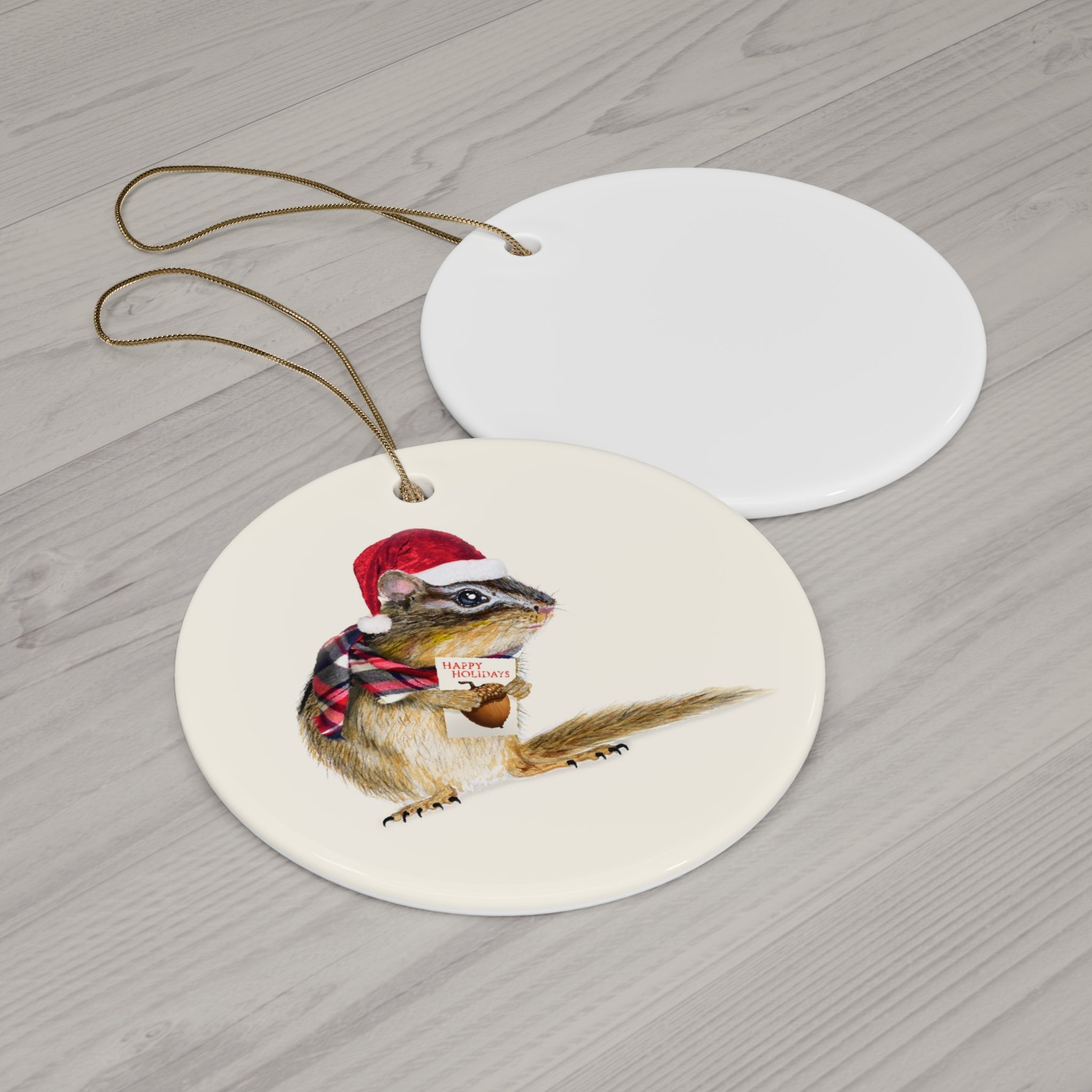 Holiday Chipmunk Ceramic Ornament