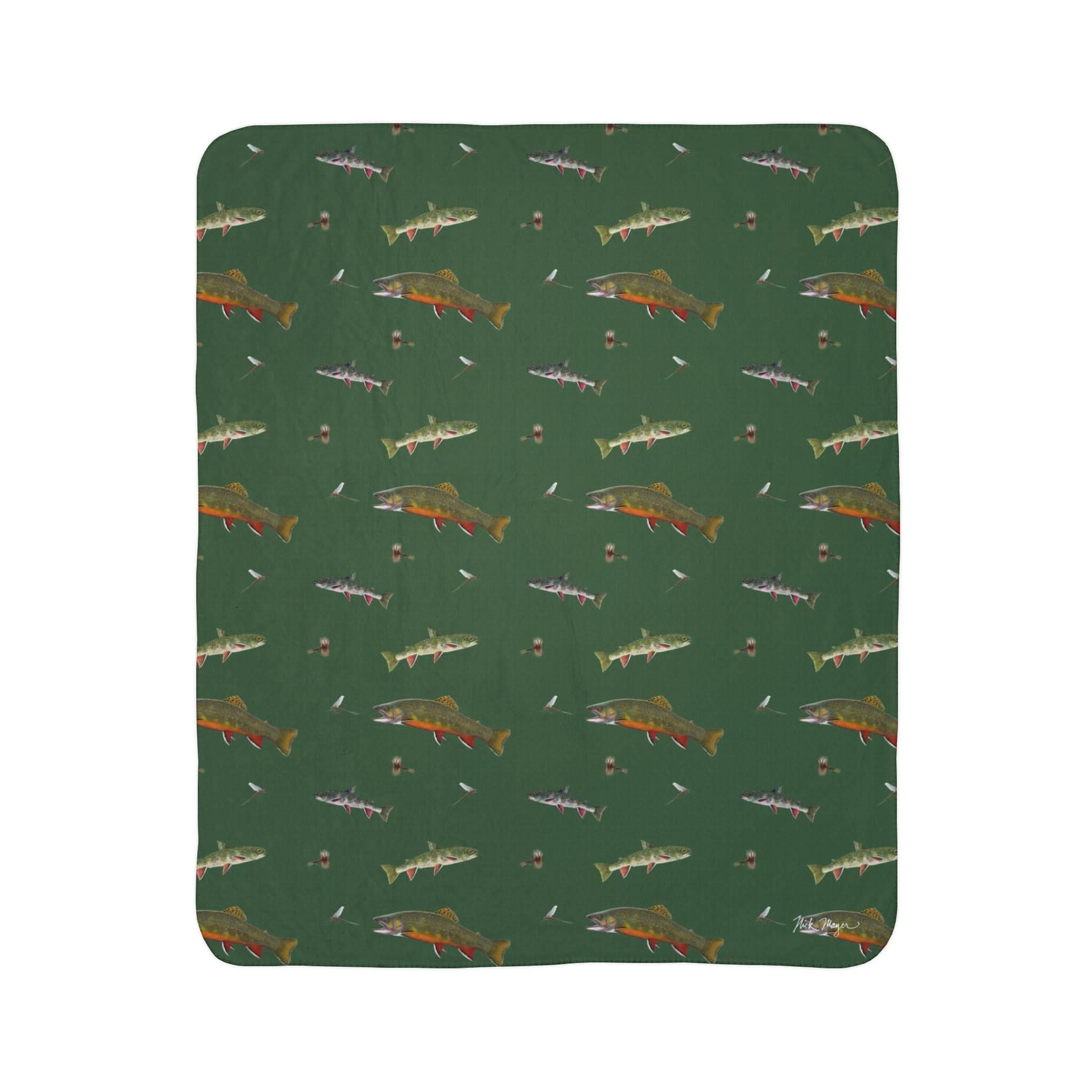 Brook Trout & Mayflies Super Soft Sherpa Blanket