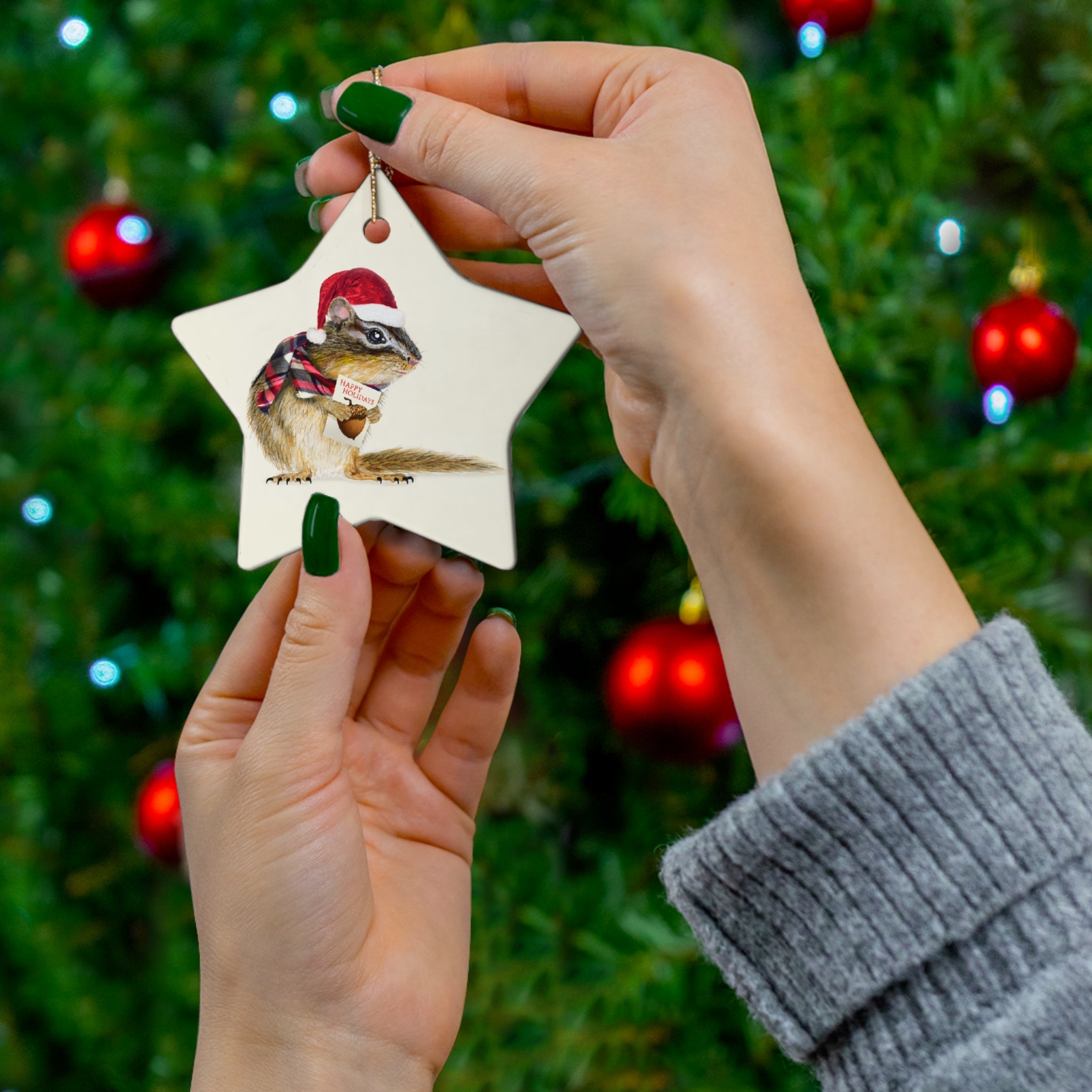 Holiday Chipmunk Ceramic Ornament