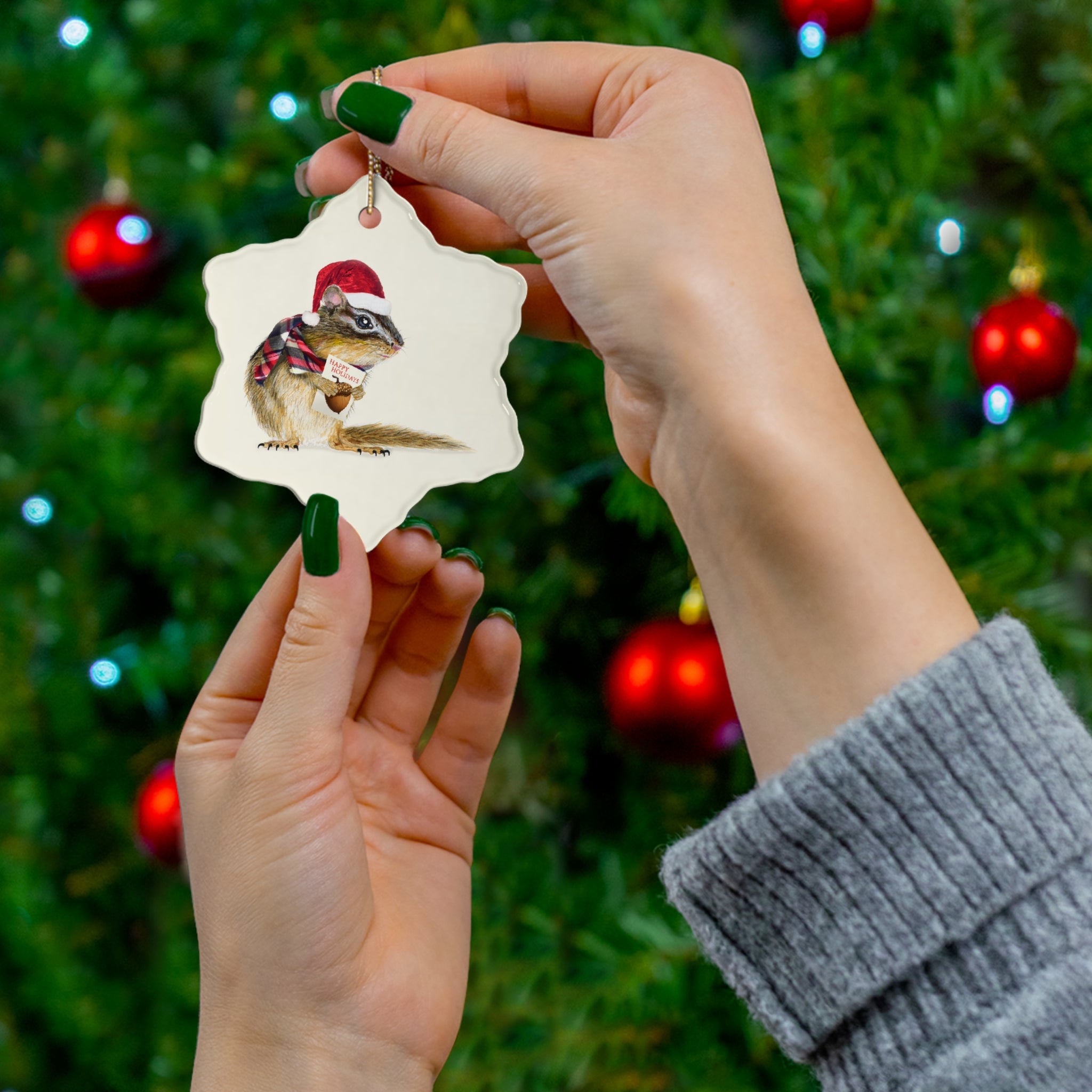 Holiday Chipmunk Ceramic Ornament