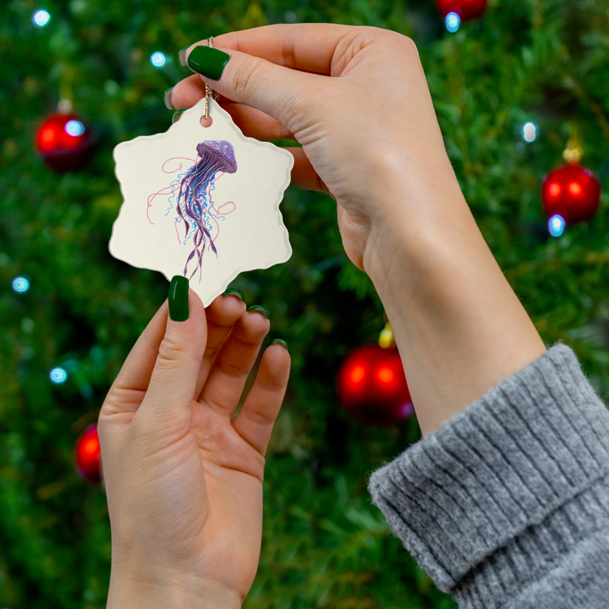 Purple Jellyfish 2 Ceramic Ornament