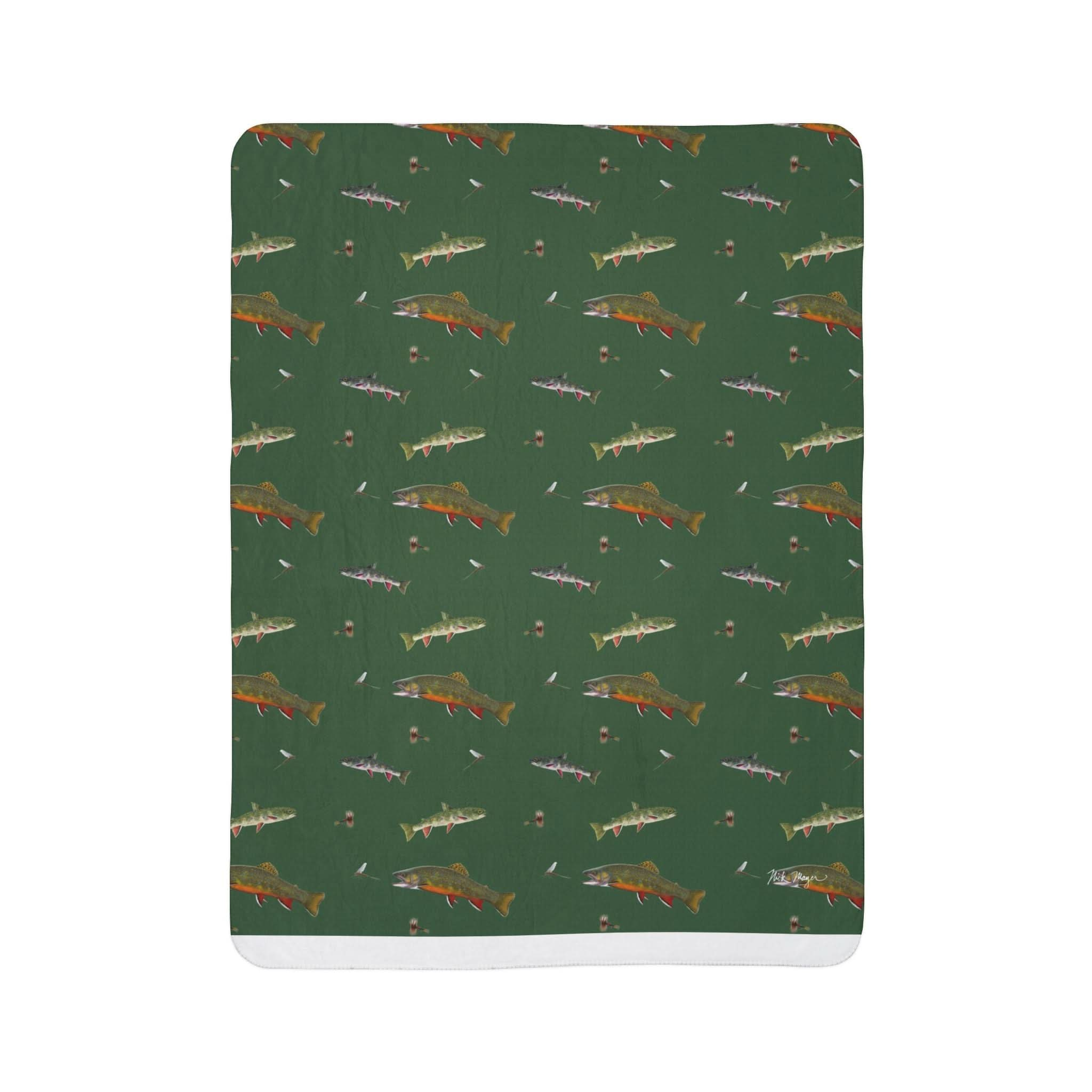 Brook Trout & Mayflies Super Soft Sherpa Blanket