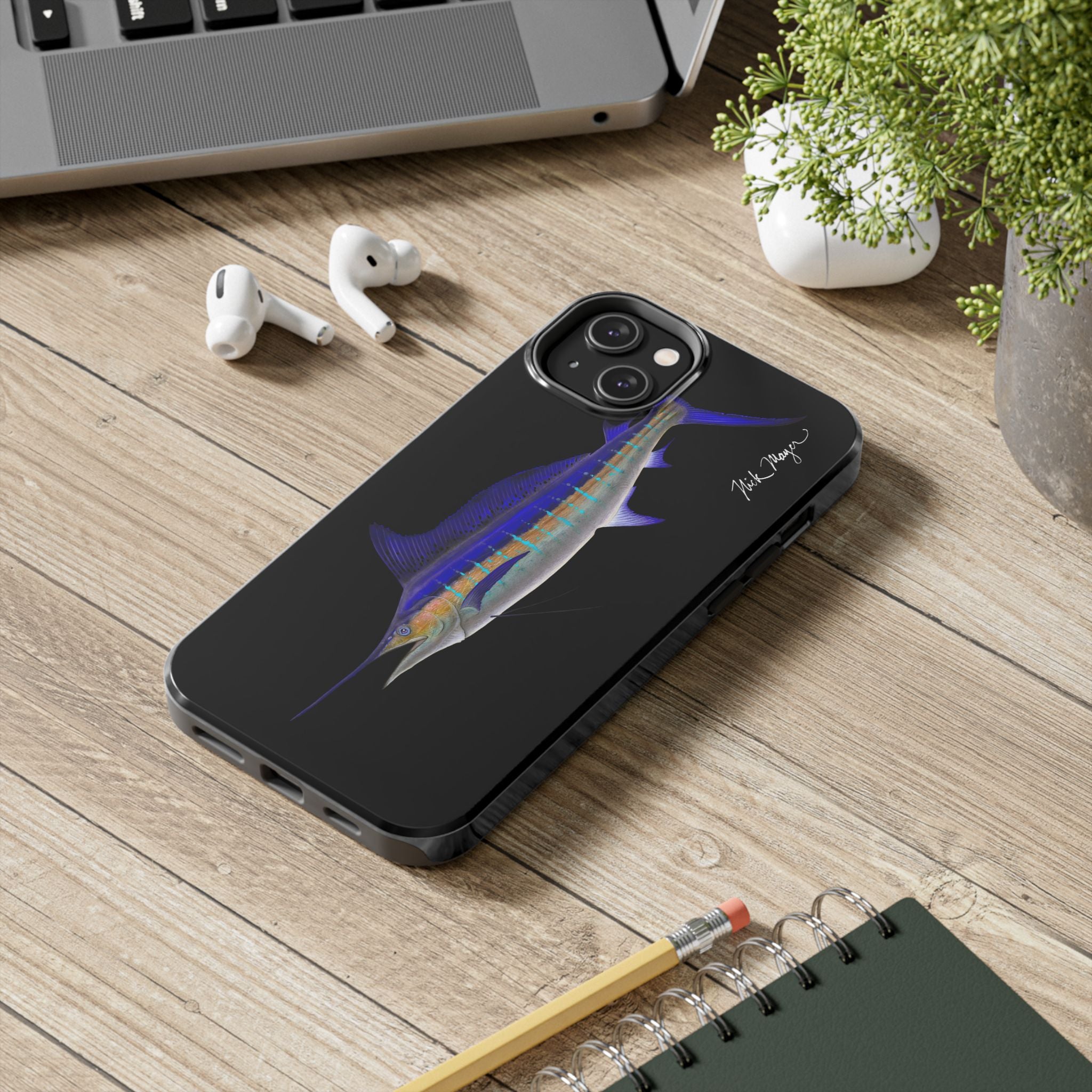 Striped Marlin Black Phone Case (iPhone)