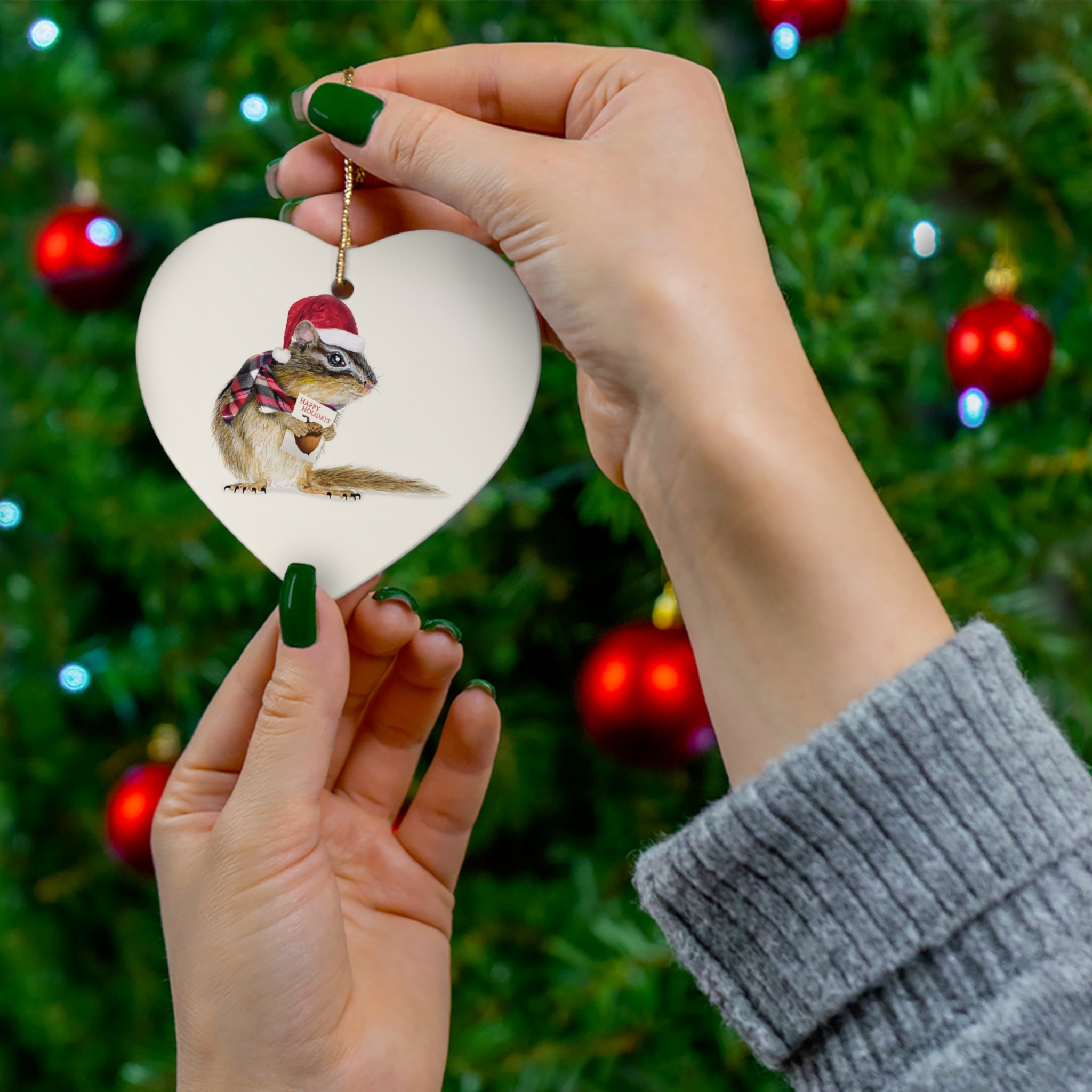 Holiday Chipmunk Ceramic Ornament