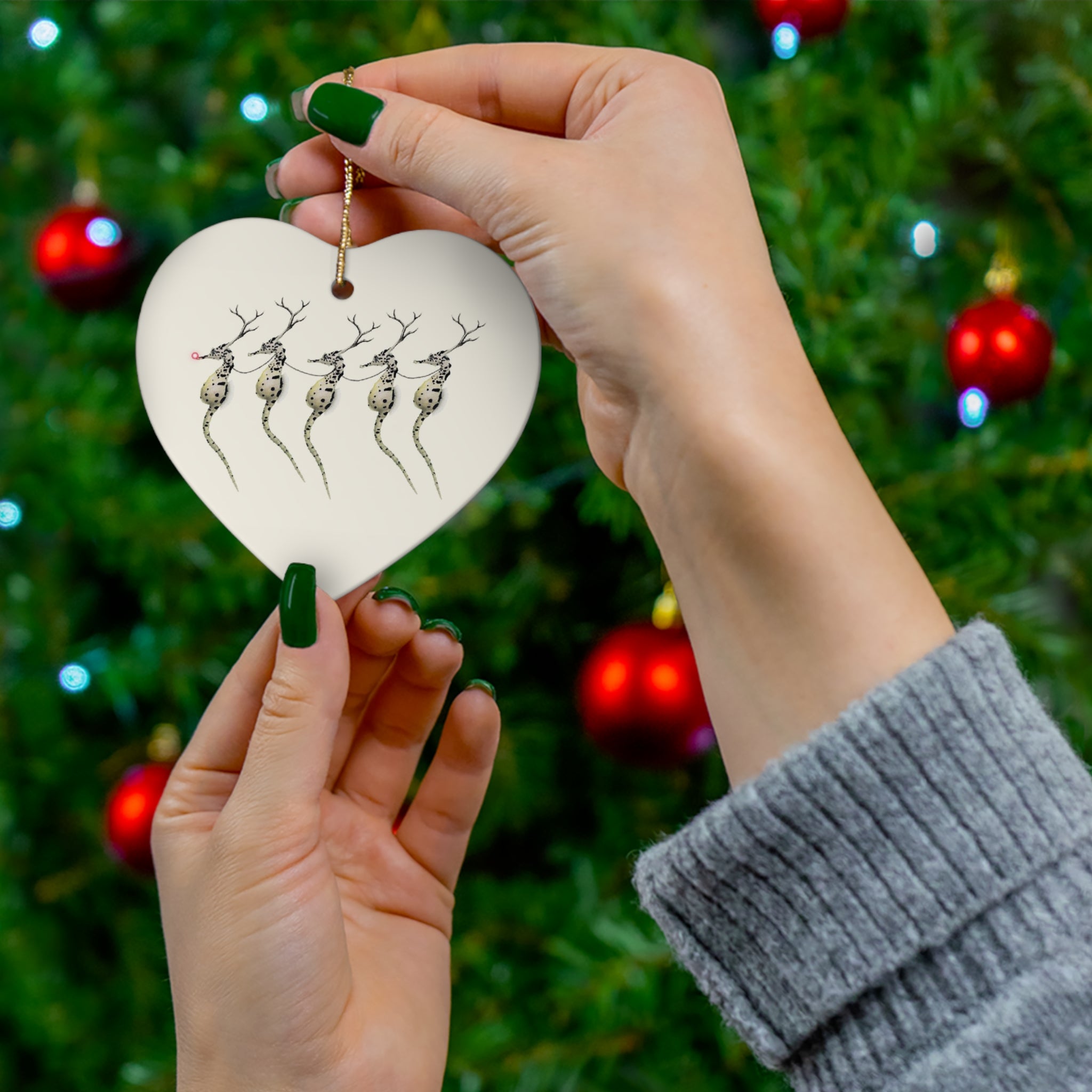 Santa's Seahorses Ceramic Ornament