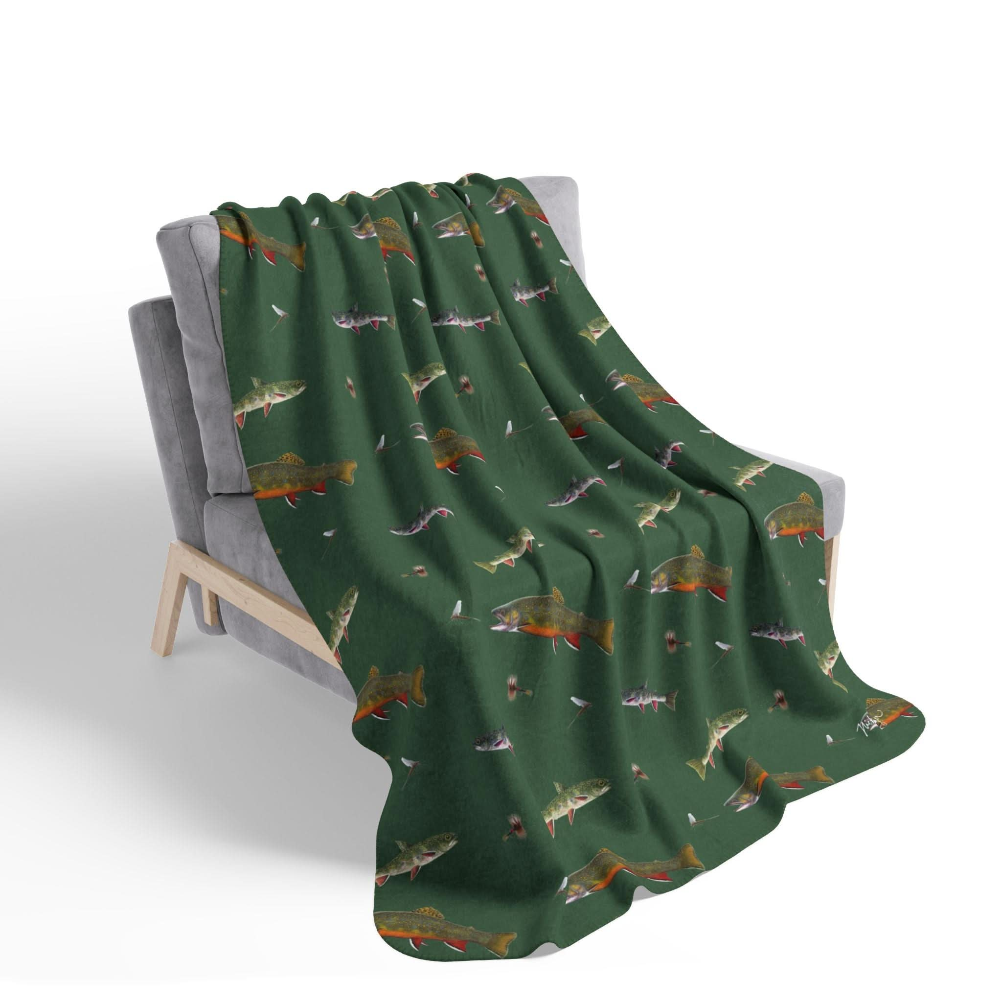 Brook Trout & Mayflies Super Soft Sherpa Blanket