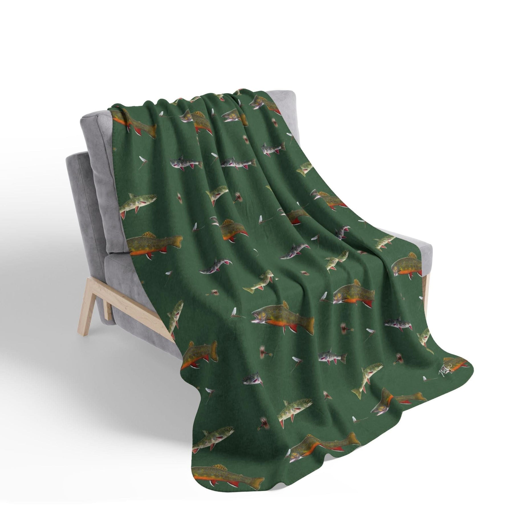 Brook Trout & Mayflies Super Soft Fleece Sherpa Blanket