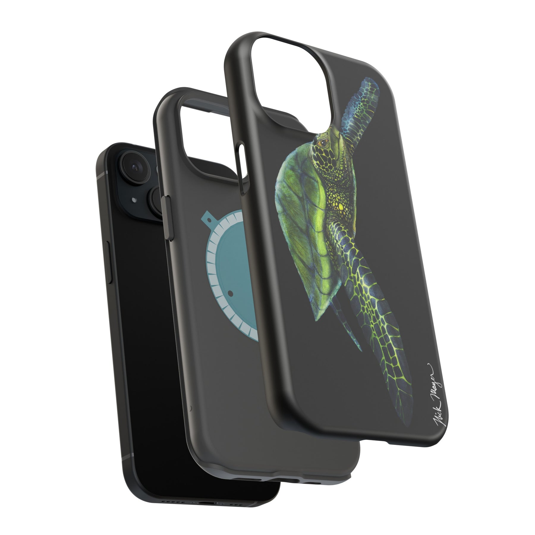 Green Sea Turtle MagSafe Black iPhone Case