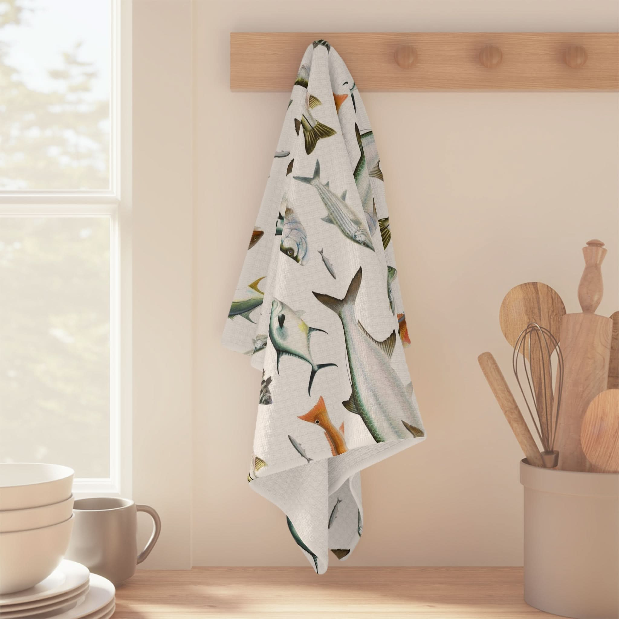 Southern Flats Fish White Soft Kitchen Towel