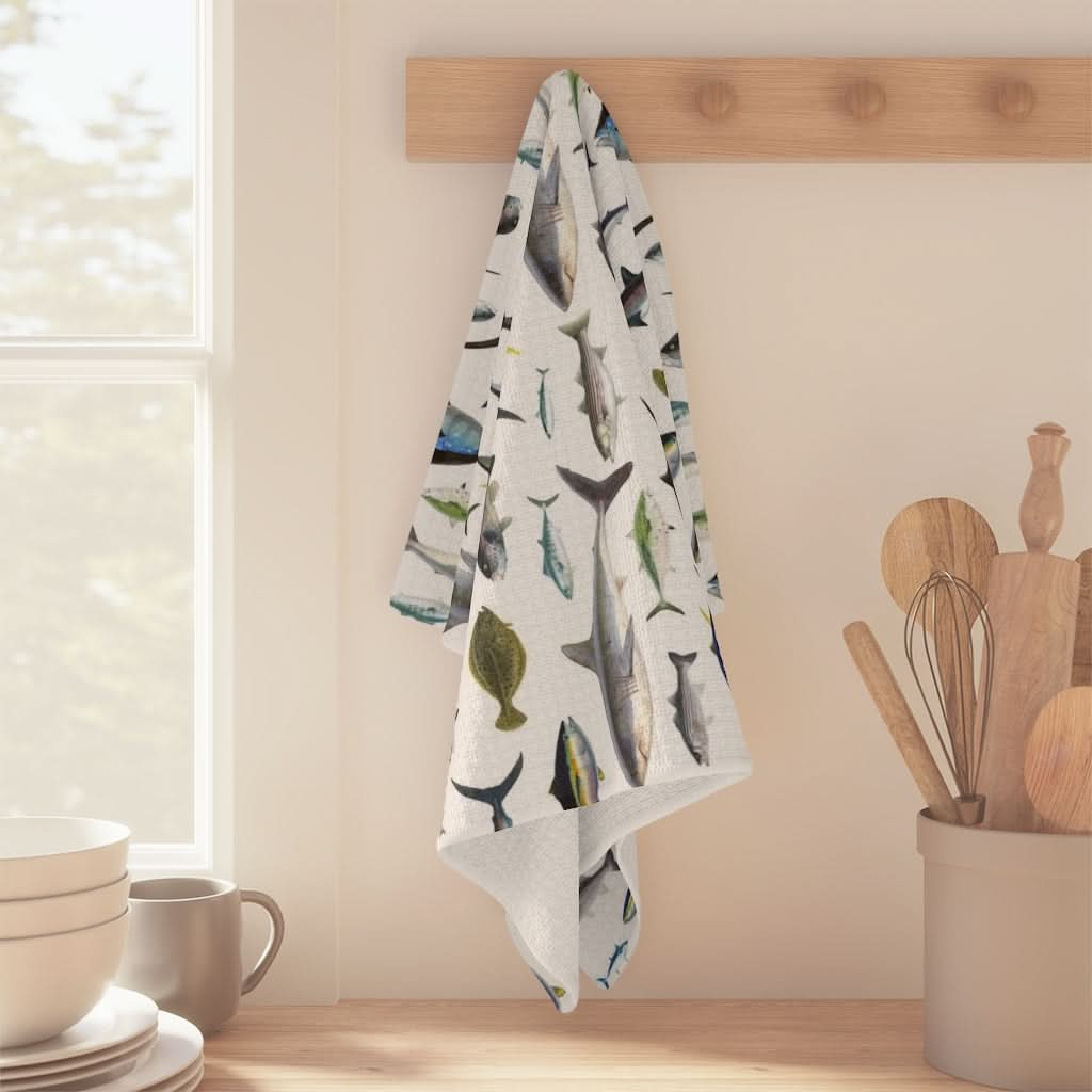 NE Fish White Soft Kitchen Towel