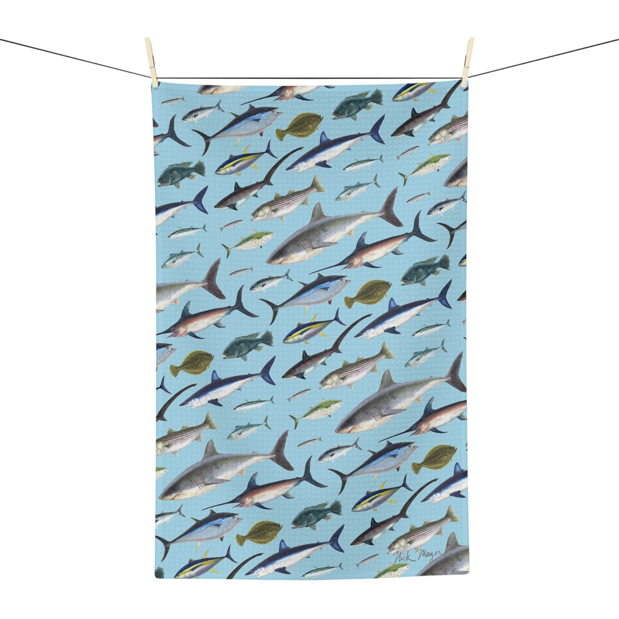 NE Fish Blue Soft Kitchen Towel