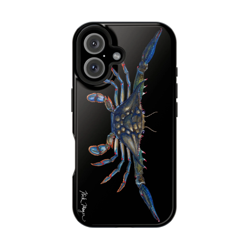 Blue Crab, Claws Out Magsafe Black iPhone 16 Case