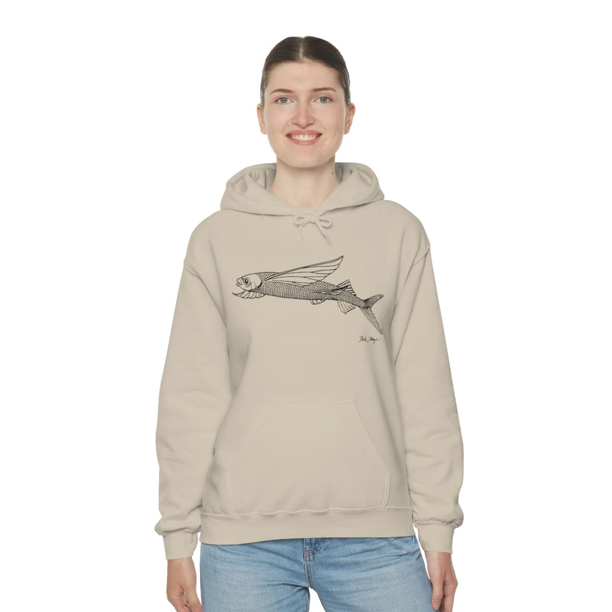 Flying Fish Drawing Warm Hoodie