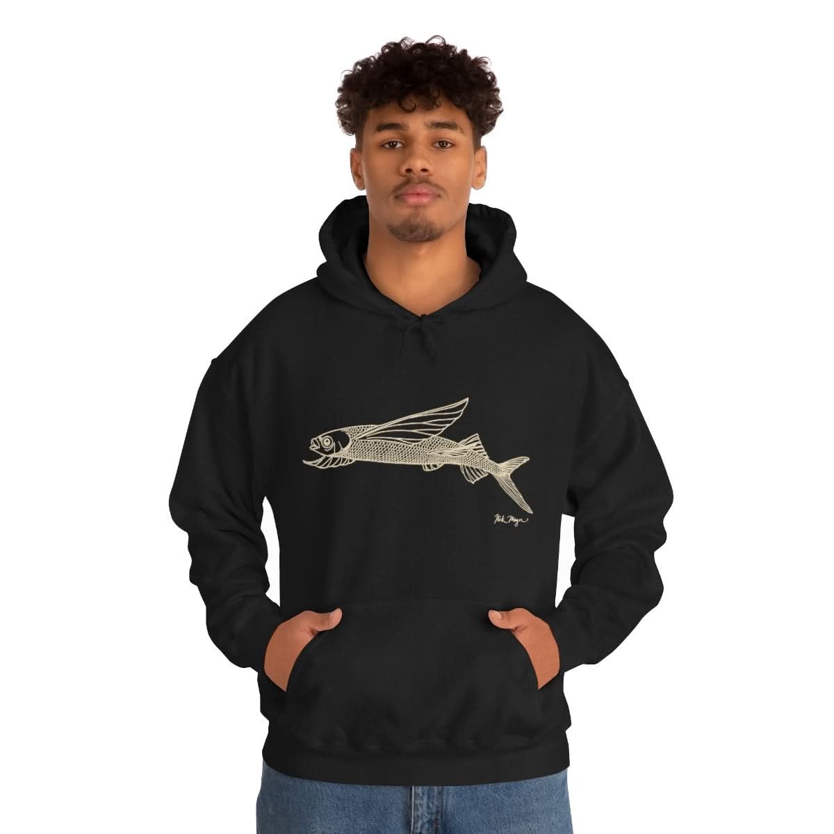 Flying Fish Drawing Warm Hoodie