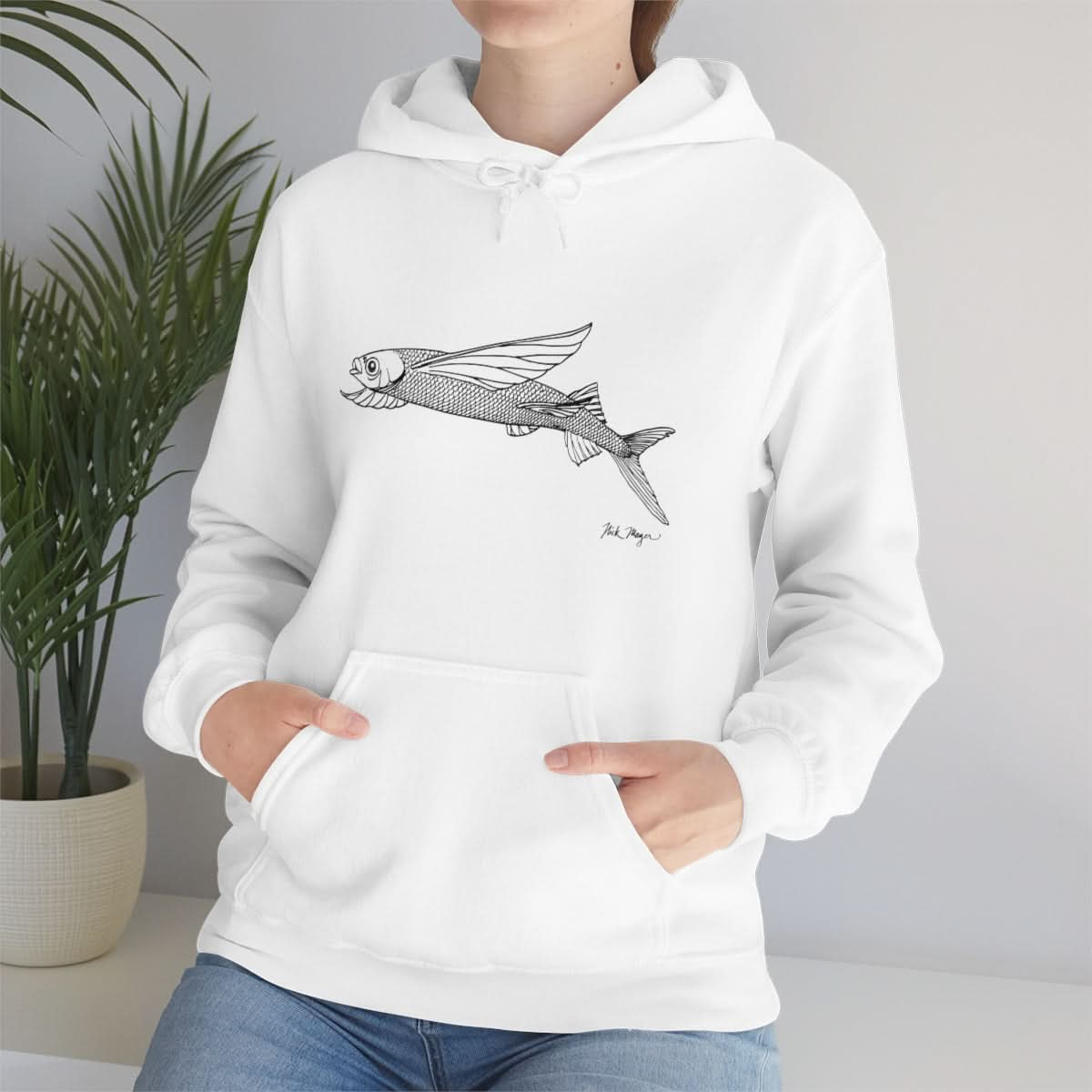 Flying Fish Drawing Warm Hoodie