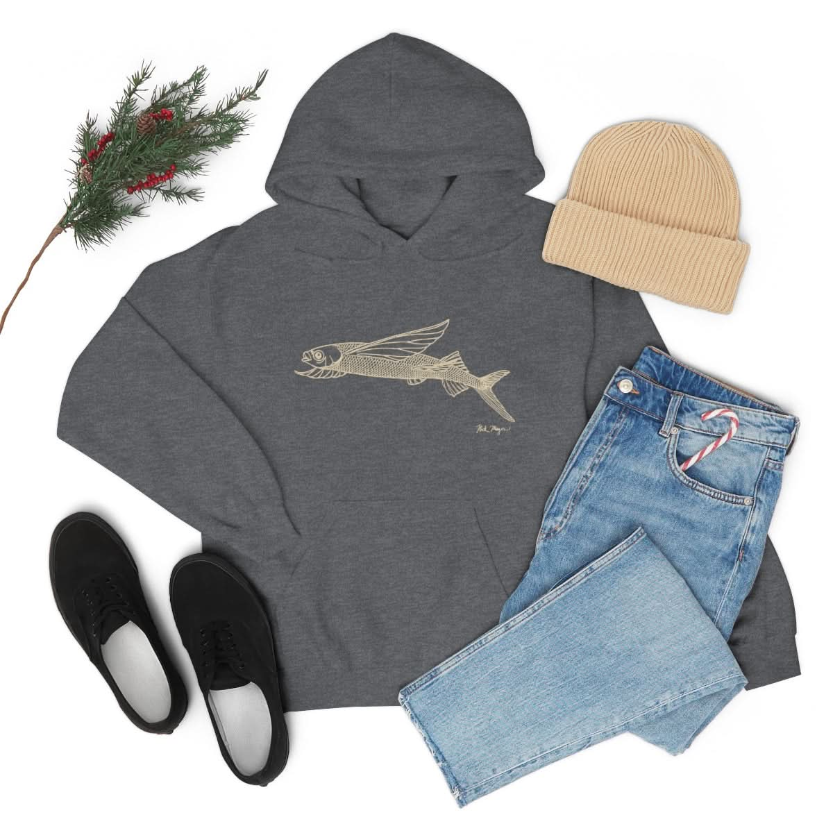 Flying Fish Drawing Warm Hoodie