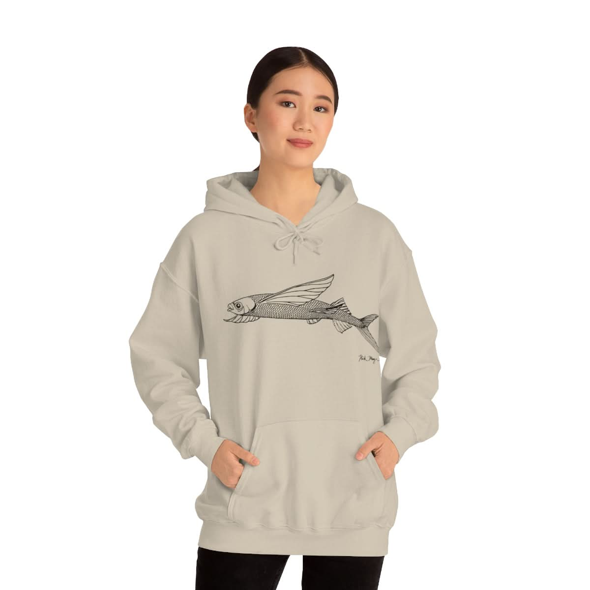 Flying Fish Drawing Warm Hoodie