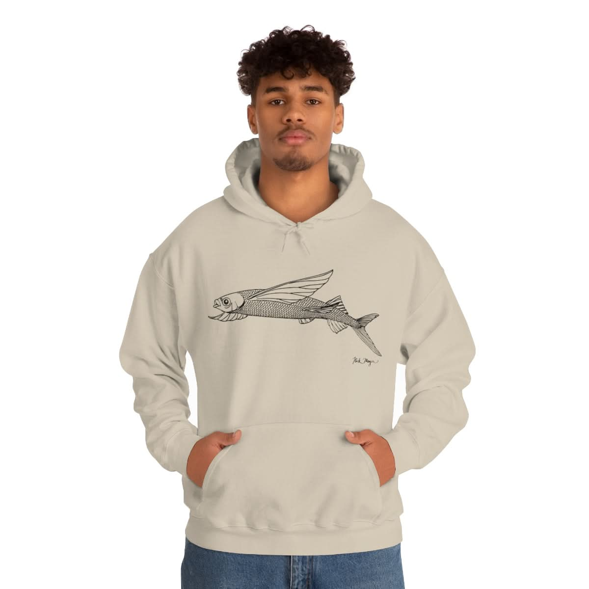 Flying Fish Drawing Warm Hoodie