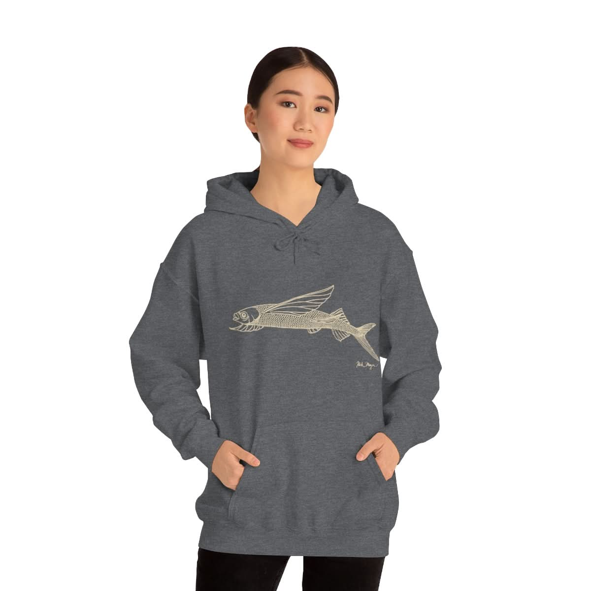 Flying Fish Drawing Warm Hoodie