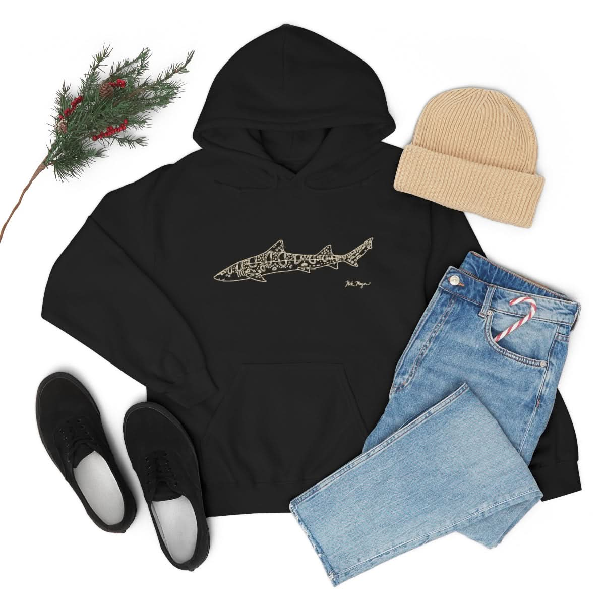 Leopard Shark Drawing Warm Hoodie